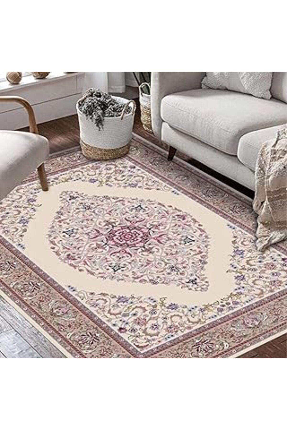Mu Art Latte Dizayn Selene Kadife Pamuk Tabanlı Yıkanabilen Kaydırmaz Antibakteriyel Salon Halısı 100X300