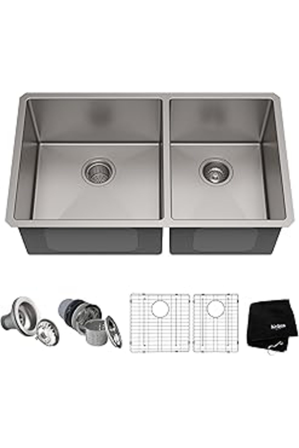 Pazarcan Kraus Standart Pro 33-Inç 16 Gauge Undermount 60/40 Çift Kase Paslanmaz Çelik Mutfak Lavabosu, Khu1