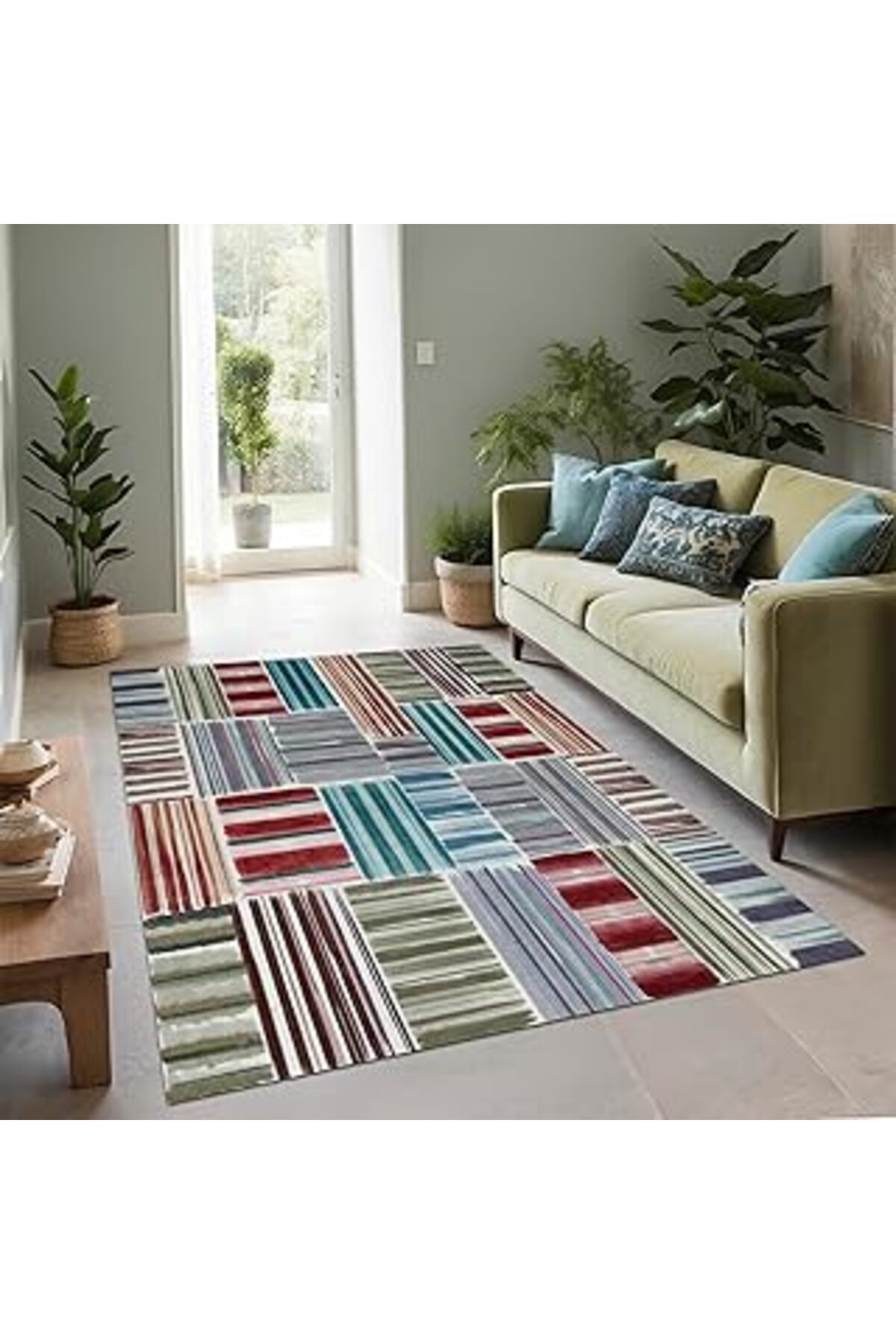 robotrend Latte Dizayn Absy Kadife Pamuk Tabanlı Yıkanabilen Kaydırmaz Antibakteriyel Salon Halısı 200X200