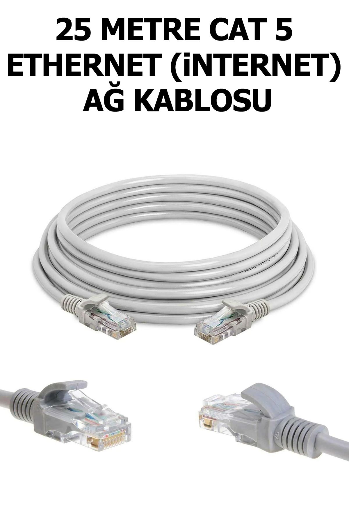 Plus Bilişim 25 Mt. Cat5 İnternet Kablosu, Tivibu, Adsl, Modem, PC, Laptop Ethernet Ağ Kablosu A+ Kalite