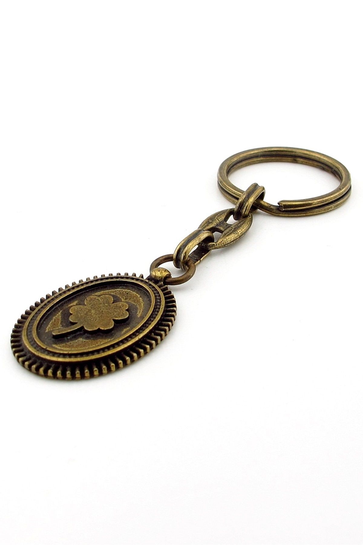 Solfera-Four Leaf Clover Antique Yellow Bronze Tumbled Metal Keychain Kc252 2