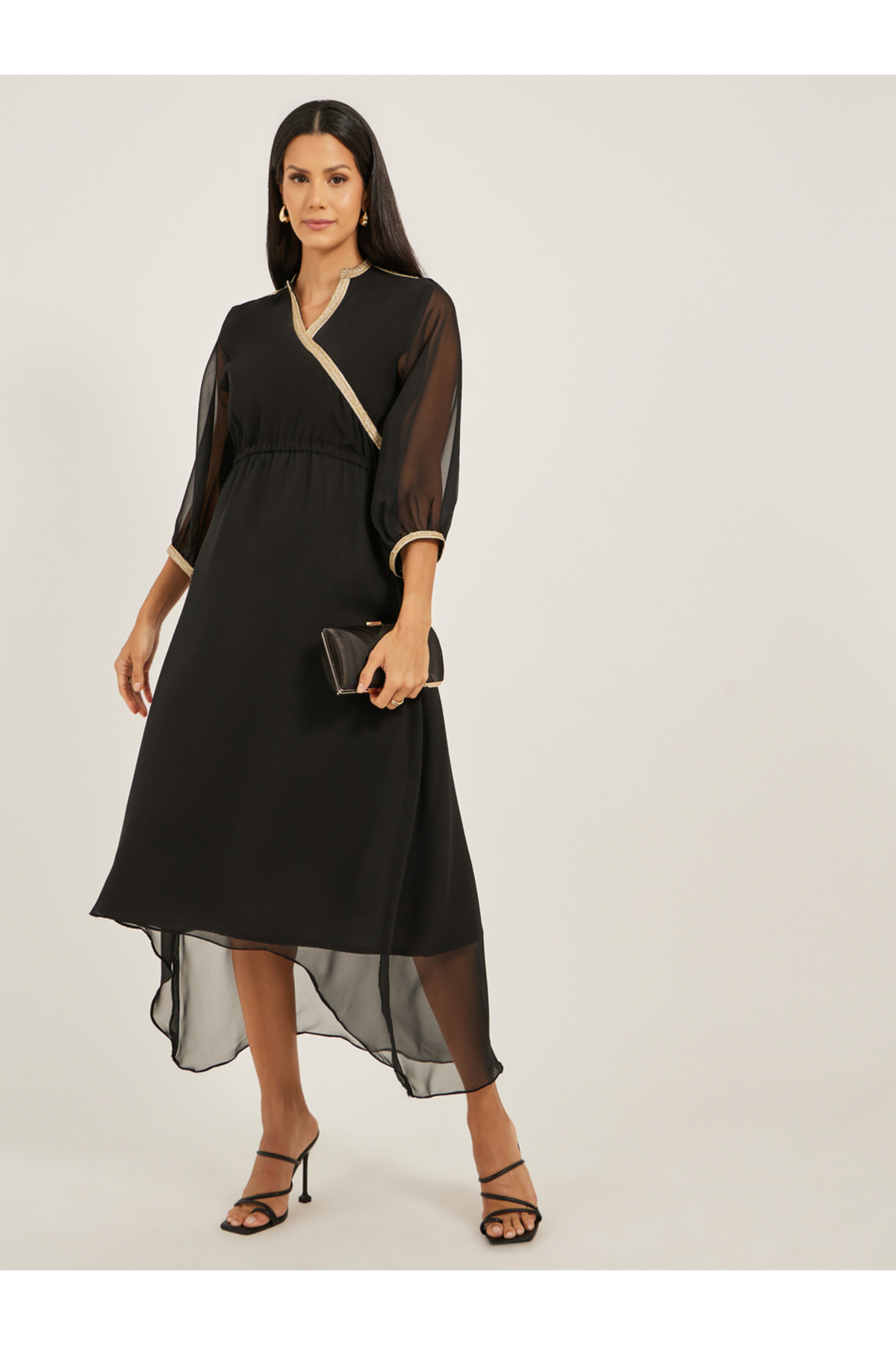 Maxim Creation By Styli-Lace Detail Asymmetric Hem A-Line Midi Dress 1