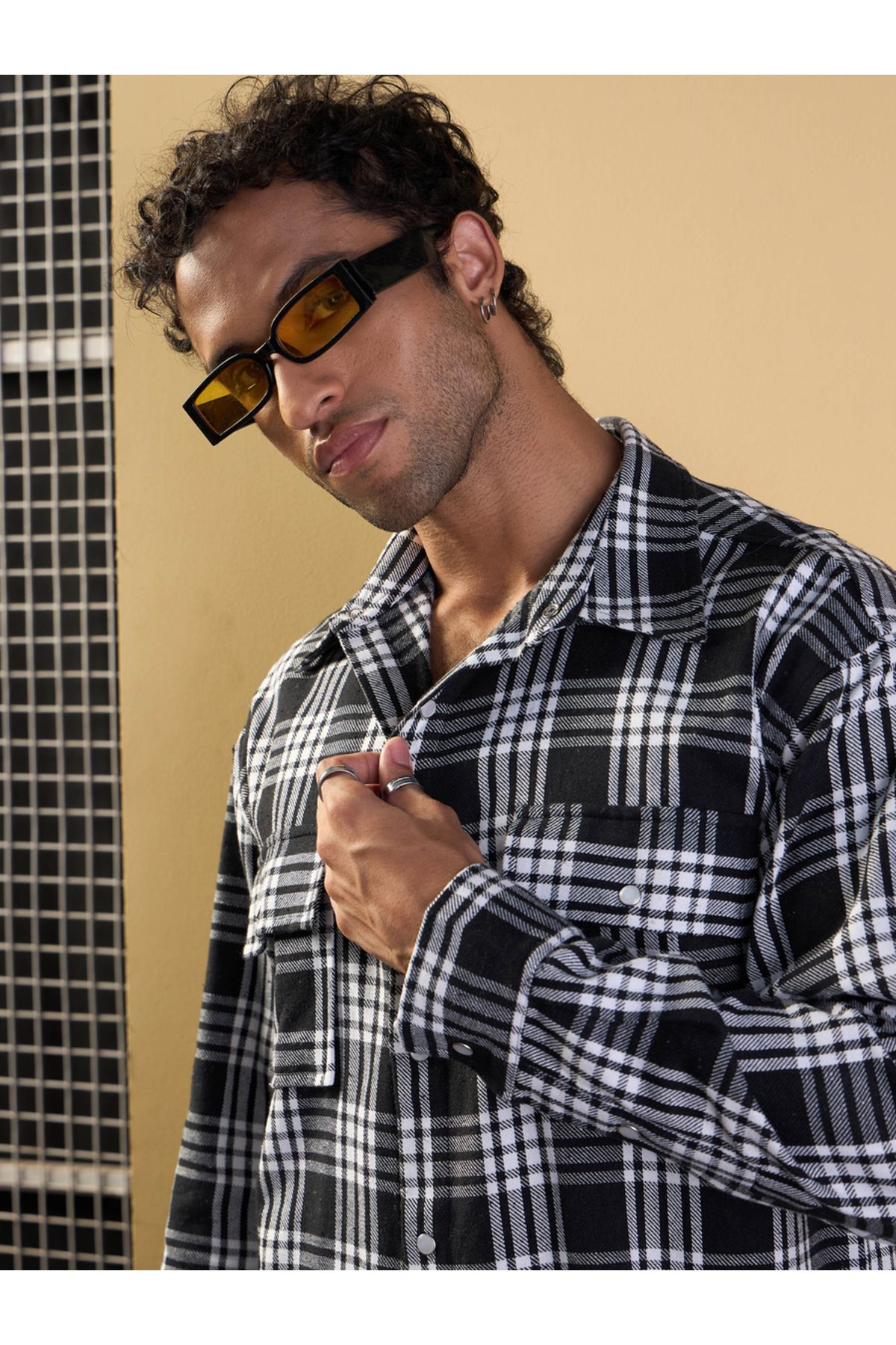 Mascln Sassafras By Styli-Black and White Check Flap Pocket Oversize Shirt 4