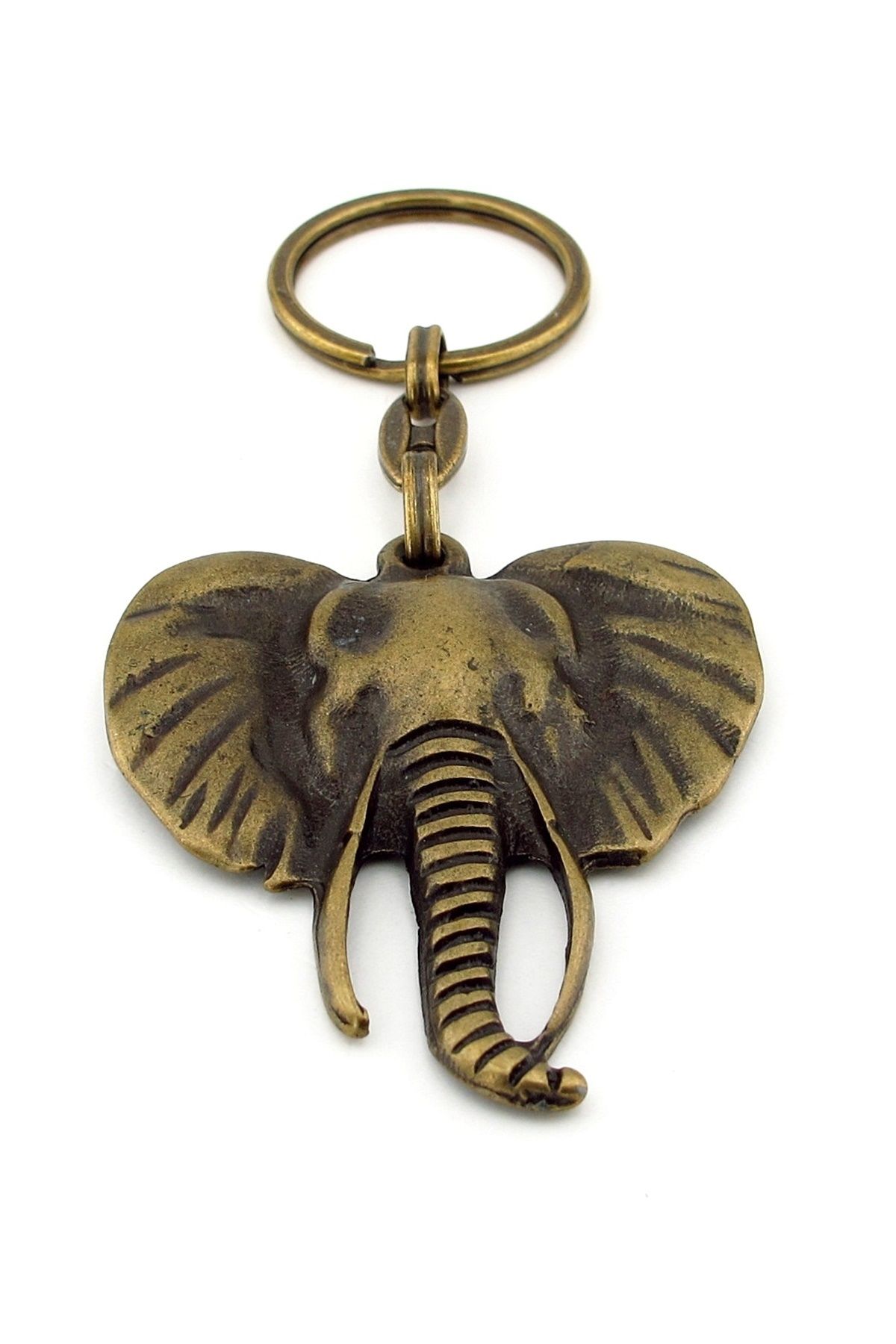 Solfera-African Elephant Safari Large Size Antique Yellow Bronze Tumbled Metal Keychain Kc256 3