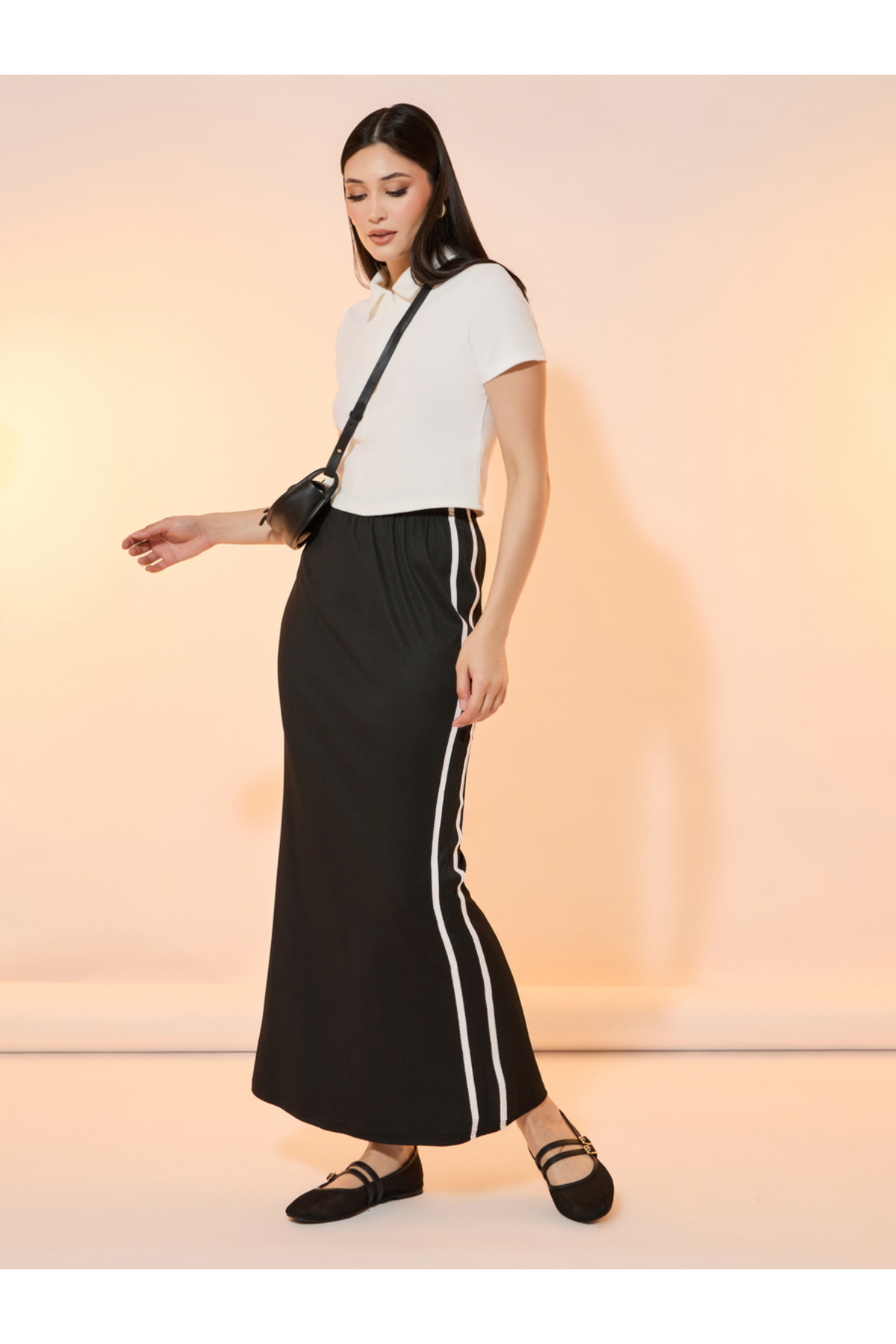 Take Two By Styli-Contrast Taping Side Stripe Maxi Skirt 1