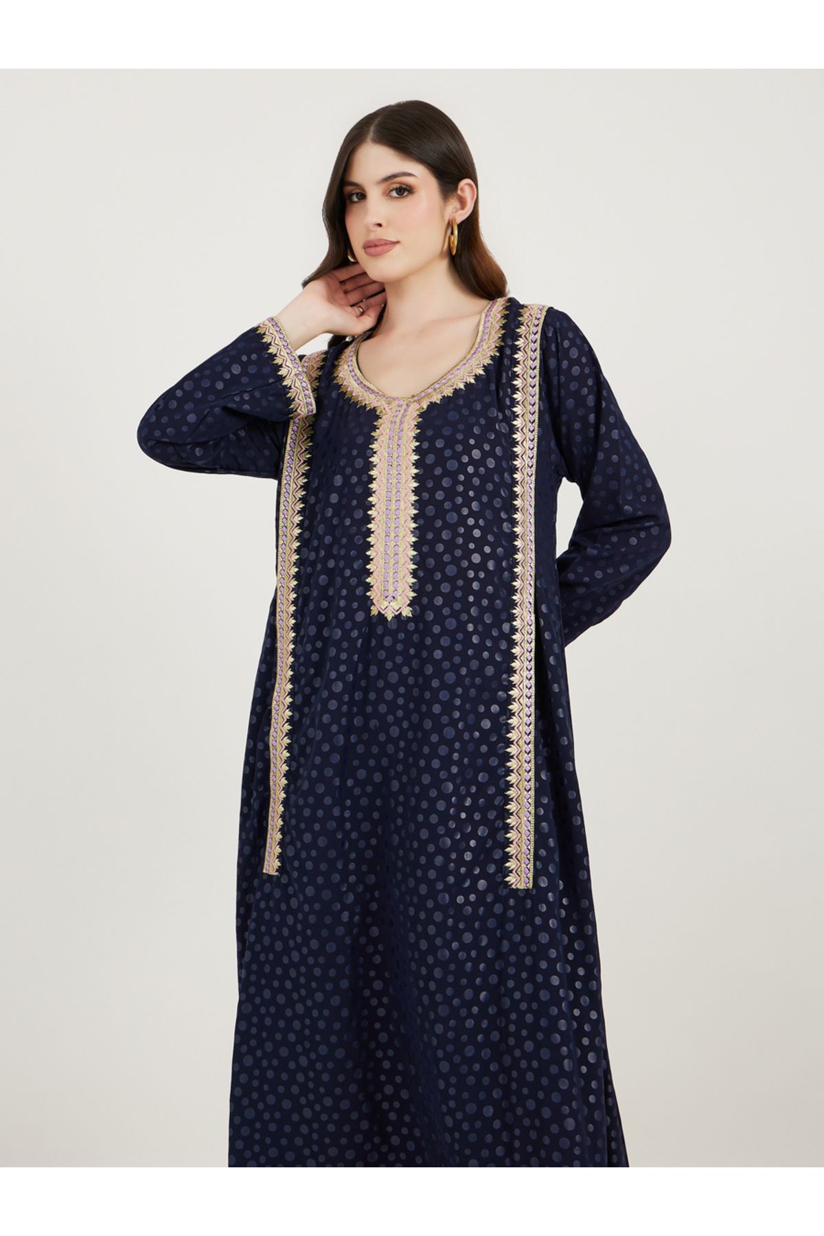 Maxim Creation By Styli-Embroidered Panel Scoop Neck Kaftan 2