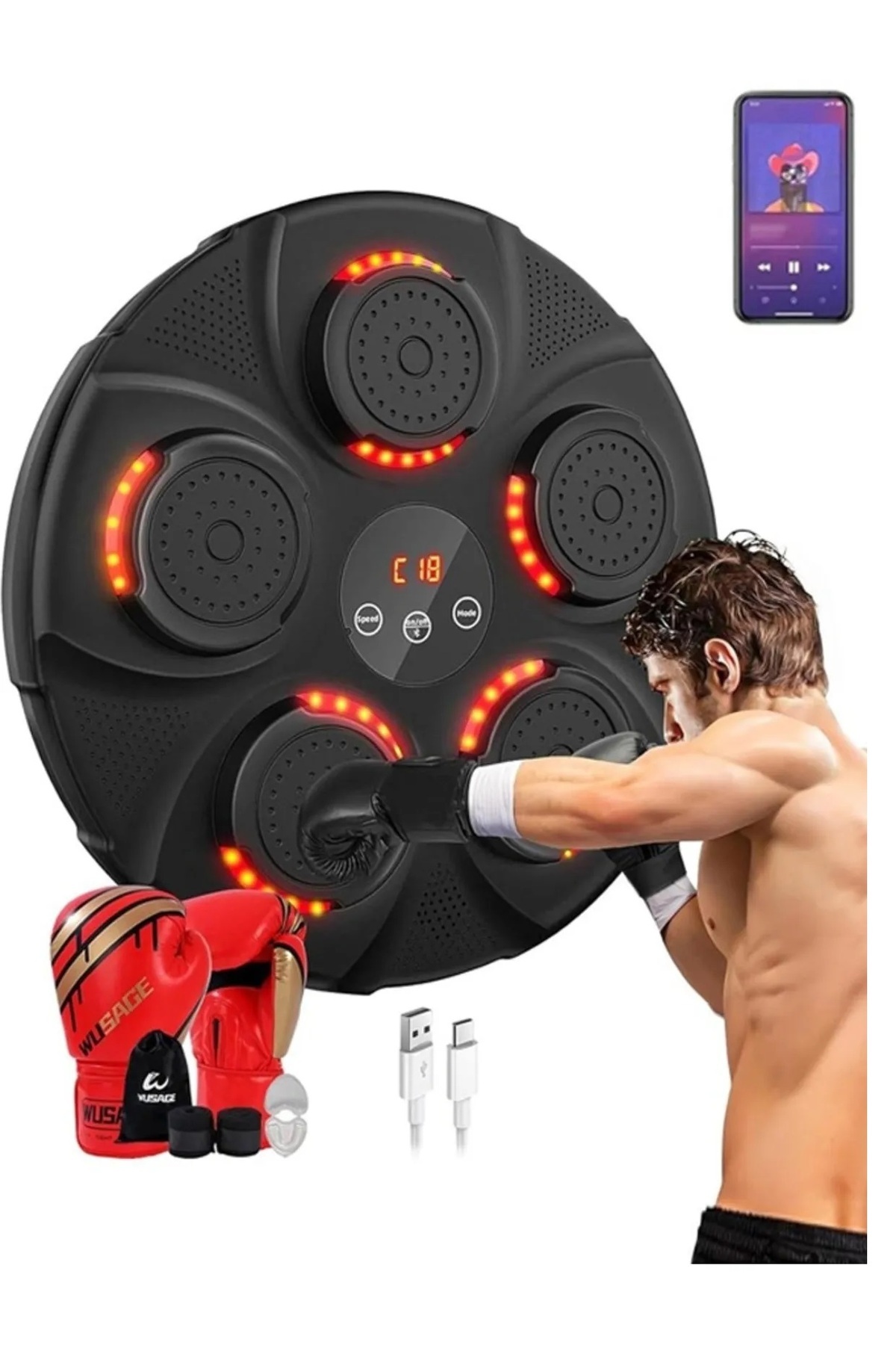 Fitness World Electronic Music Boxing Machine with Gloves Game Wall ...