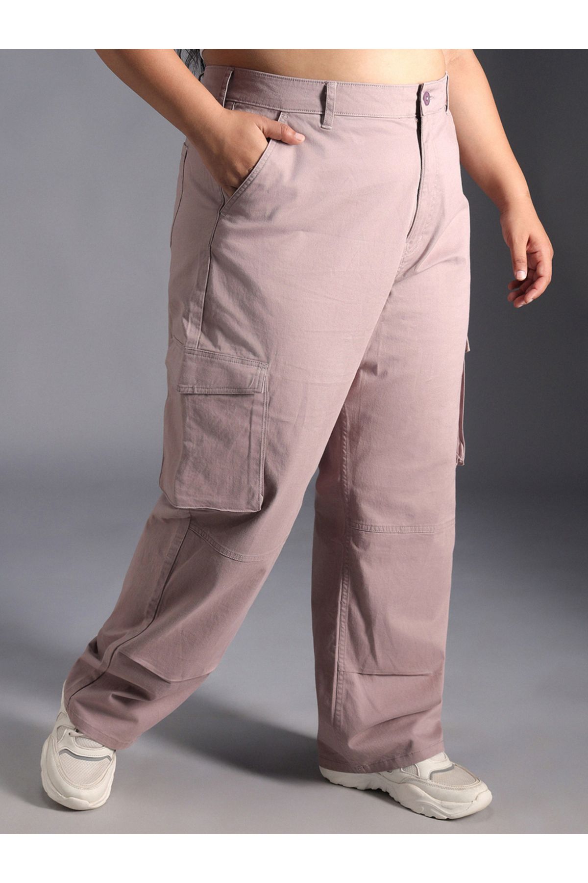 High Star By Styli-Plus Size High Rise Straight Leg Cargo Pants 2