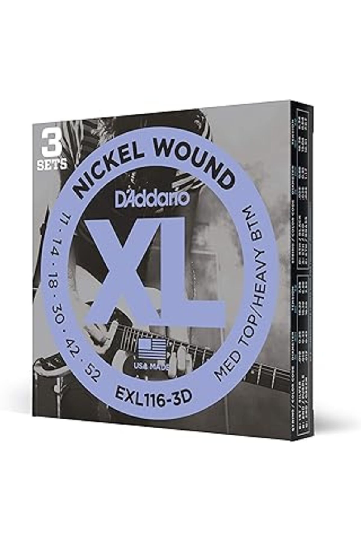 Pazarcan D'Addario Exl116 Nikel Sargı Elektrikli Gitar Teli, Orta Üst/Ağır Alt, 11-52, 3 Set (Exl116-3D)