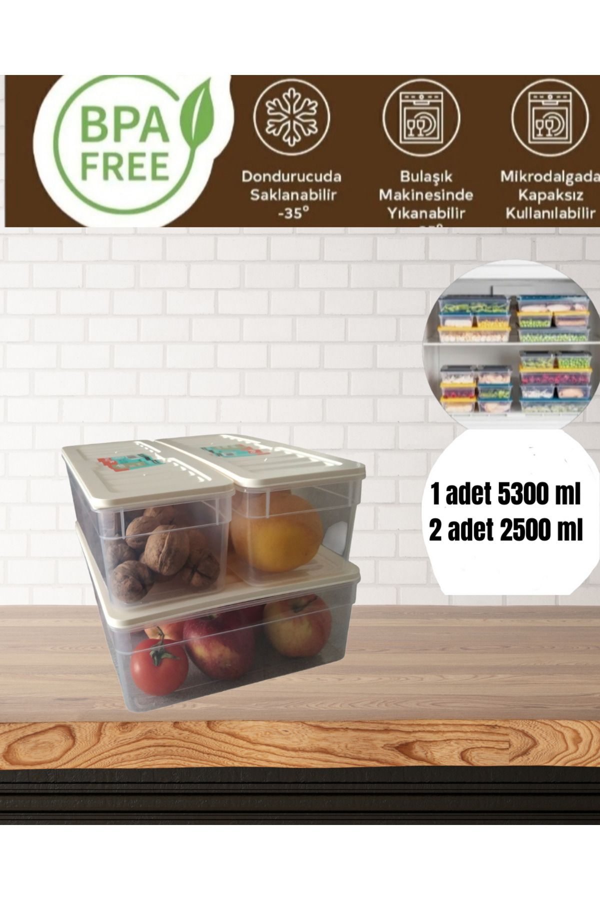 VİZYON-Horizontal Lid Diffuse Refrigerator Organizer Storage Container Microwave Container 2