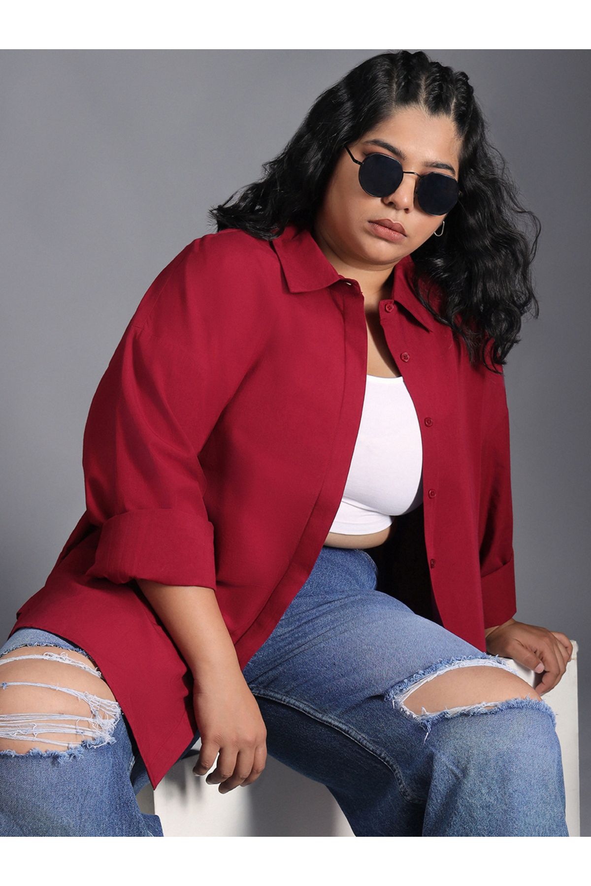 High Star By Styli-Plus Size Classic Spread Collar Oversized Casual Shirt 4