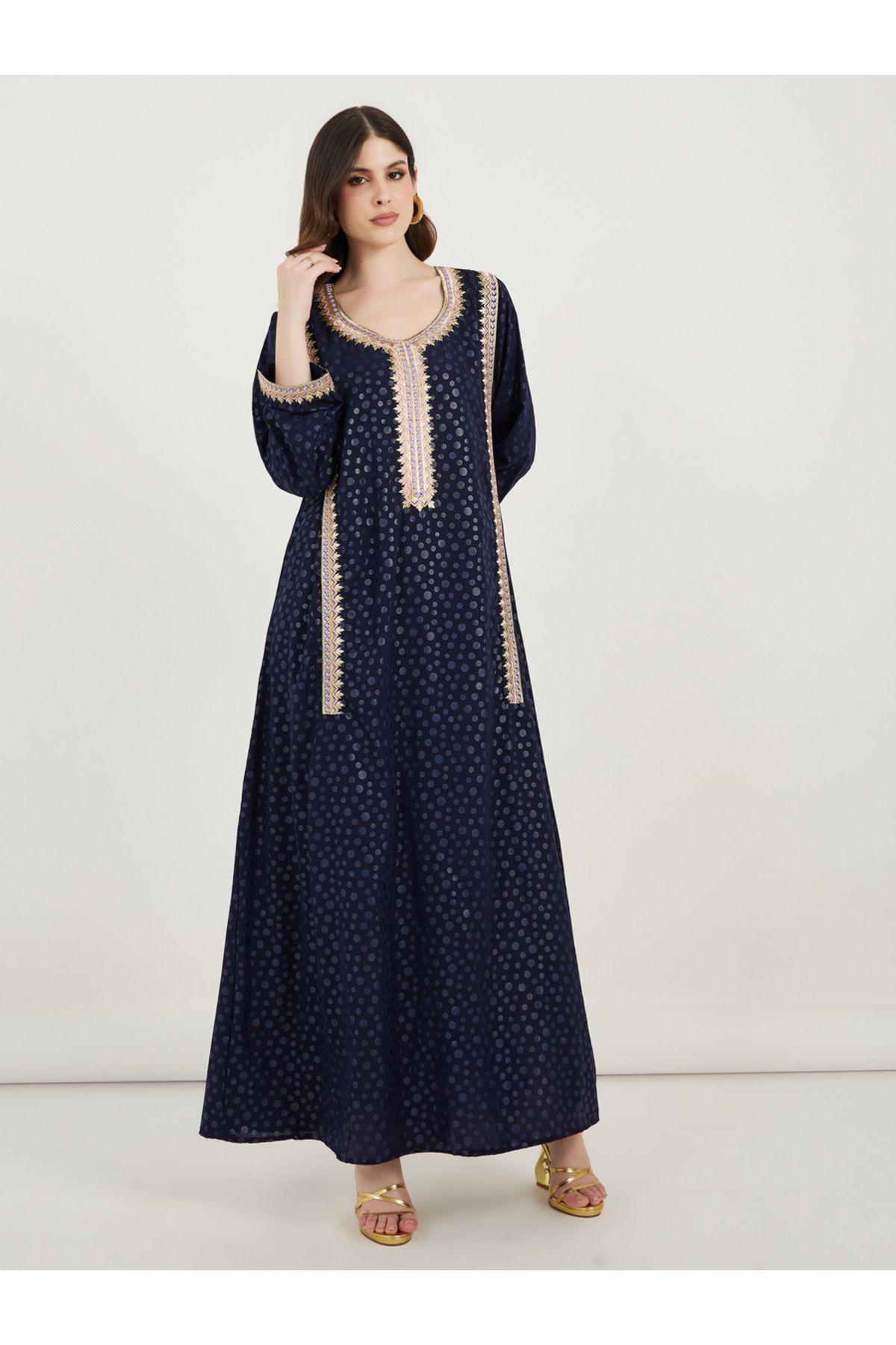 Maxim Creation By Styli-Embroidered Panel Scoop Neck Kaftan 4
