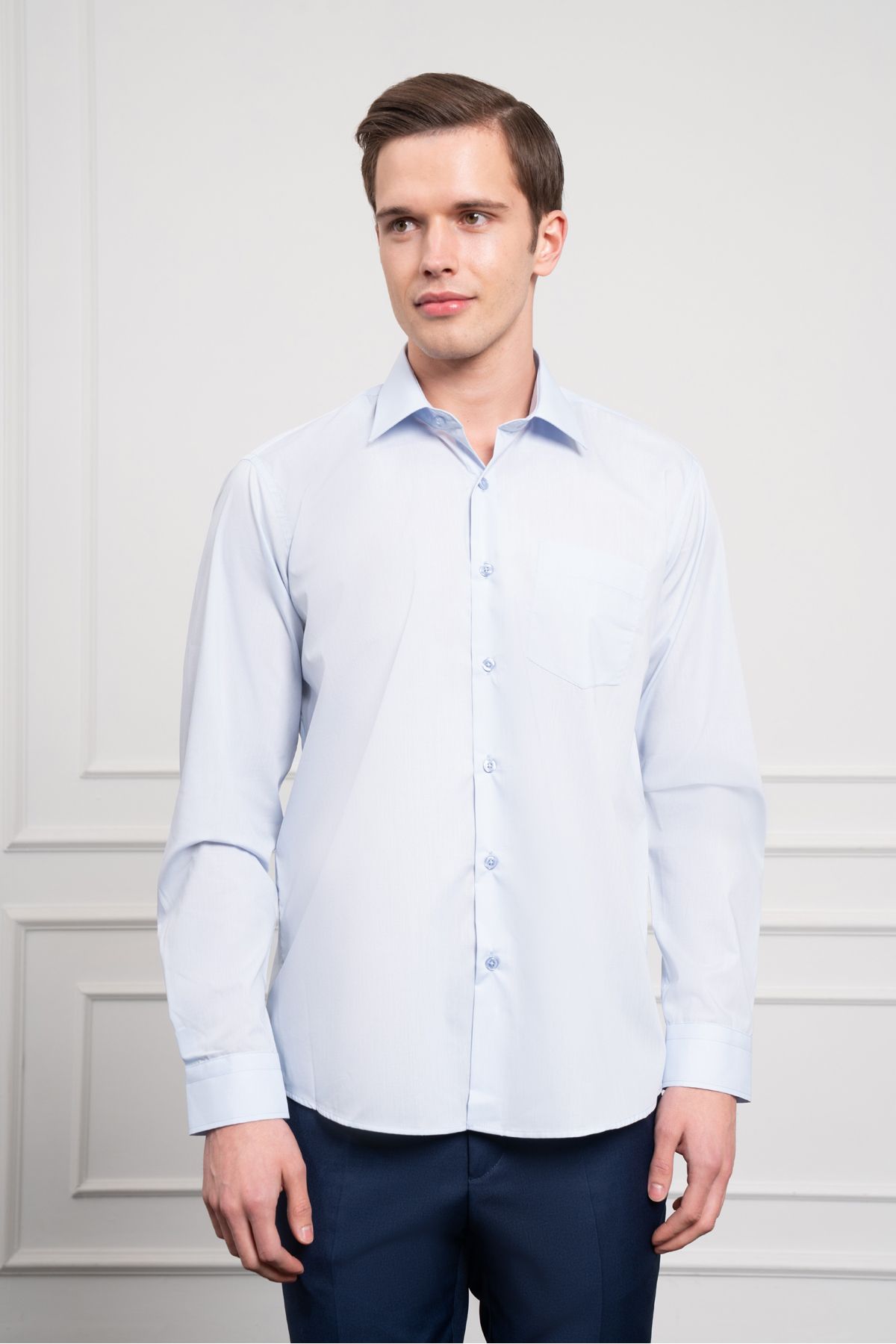 Morven-Men's A. Blue Basic Regular Fit Hard Collar Pocket Shirt 1