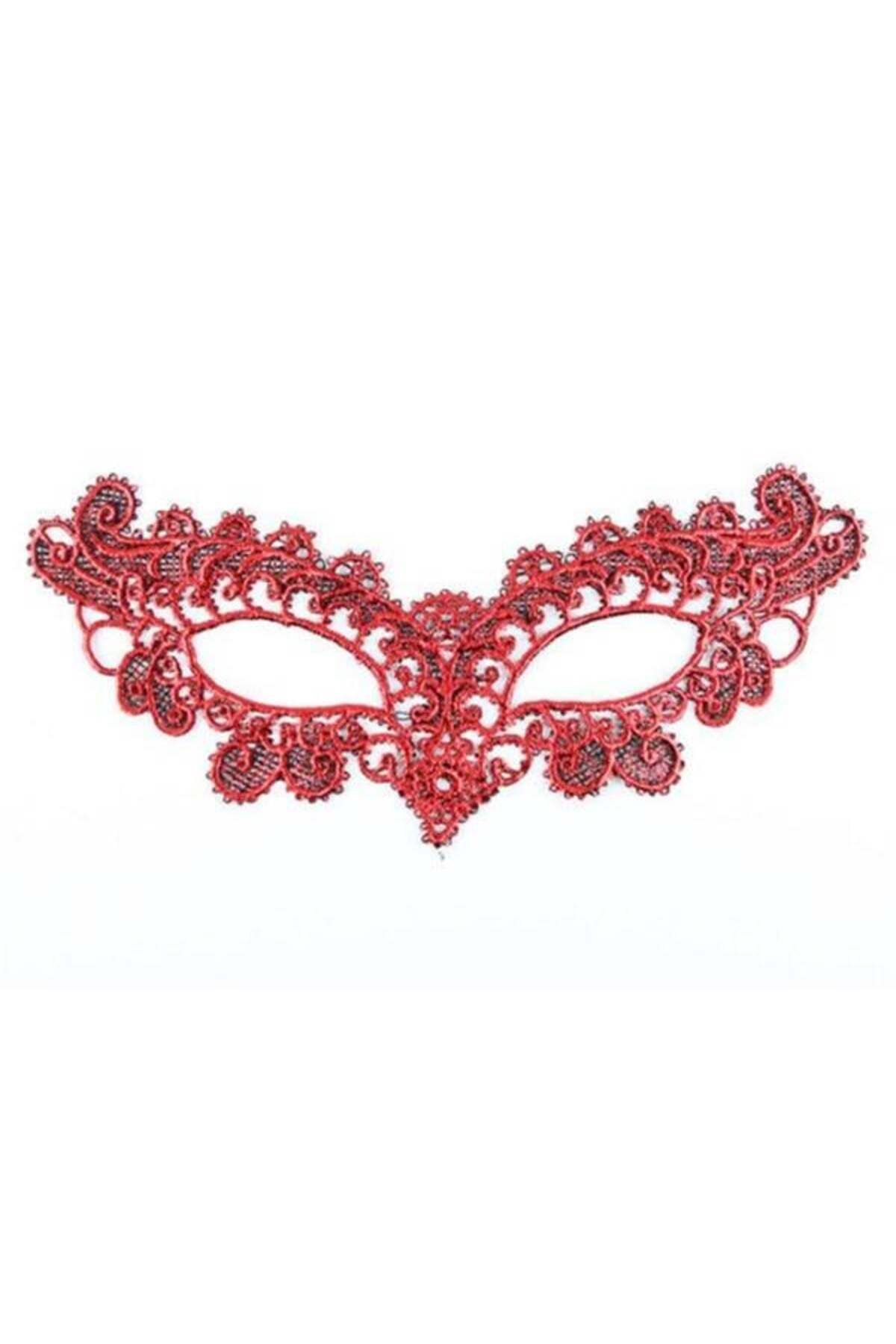 Pazarcan Kırmızı Dantel Masquerade Maskesi 6 No