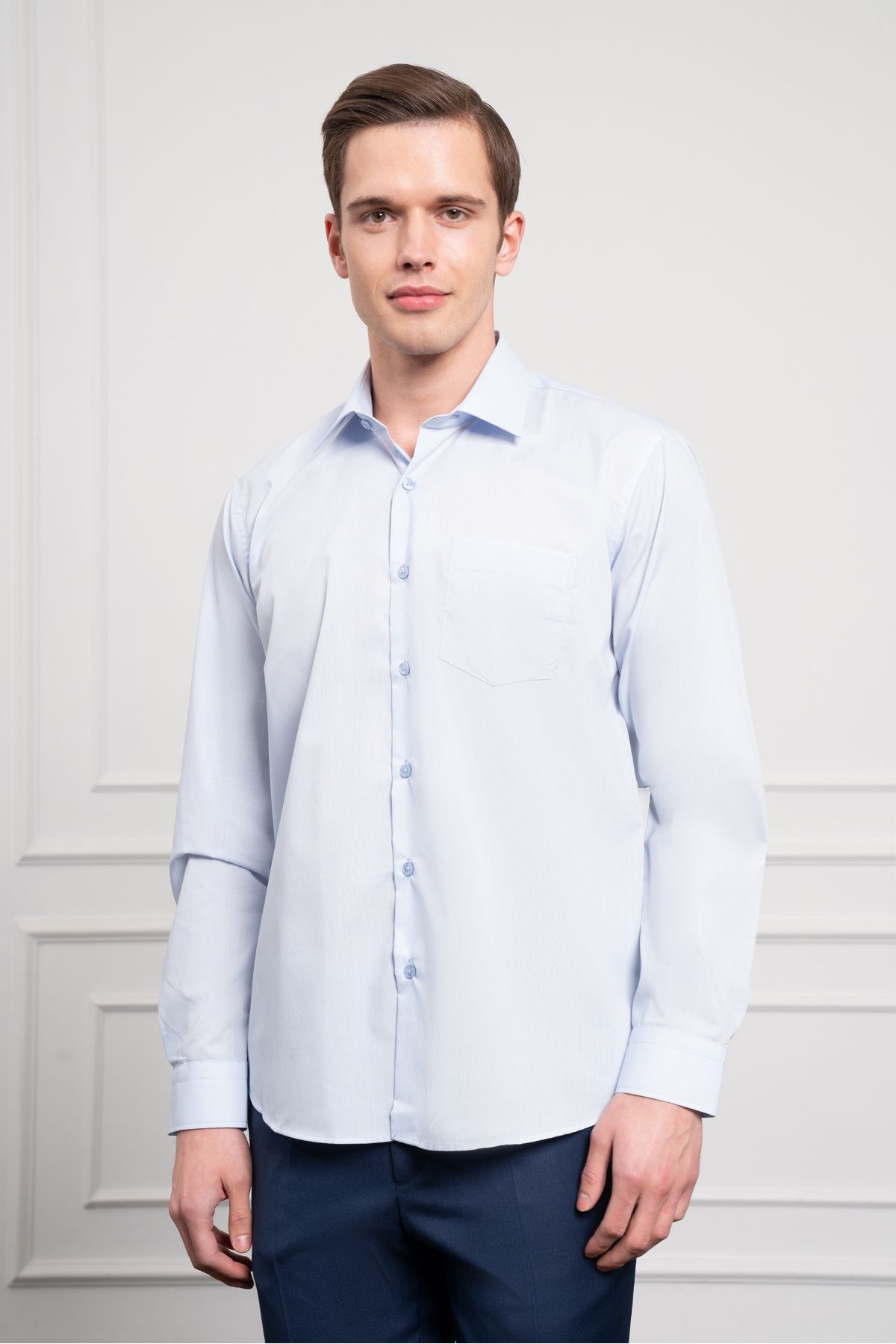 Morven-Men's A. Blue Basic Regular Fit Hard Collar Pocket Shirt 3