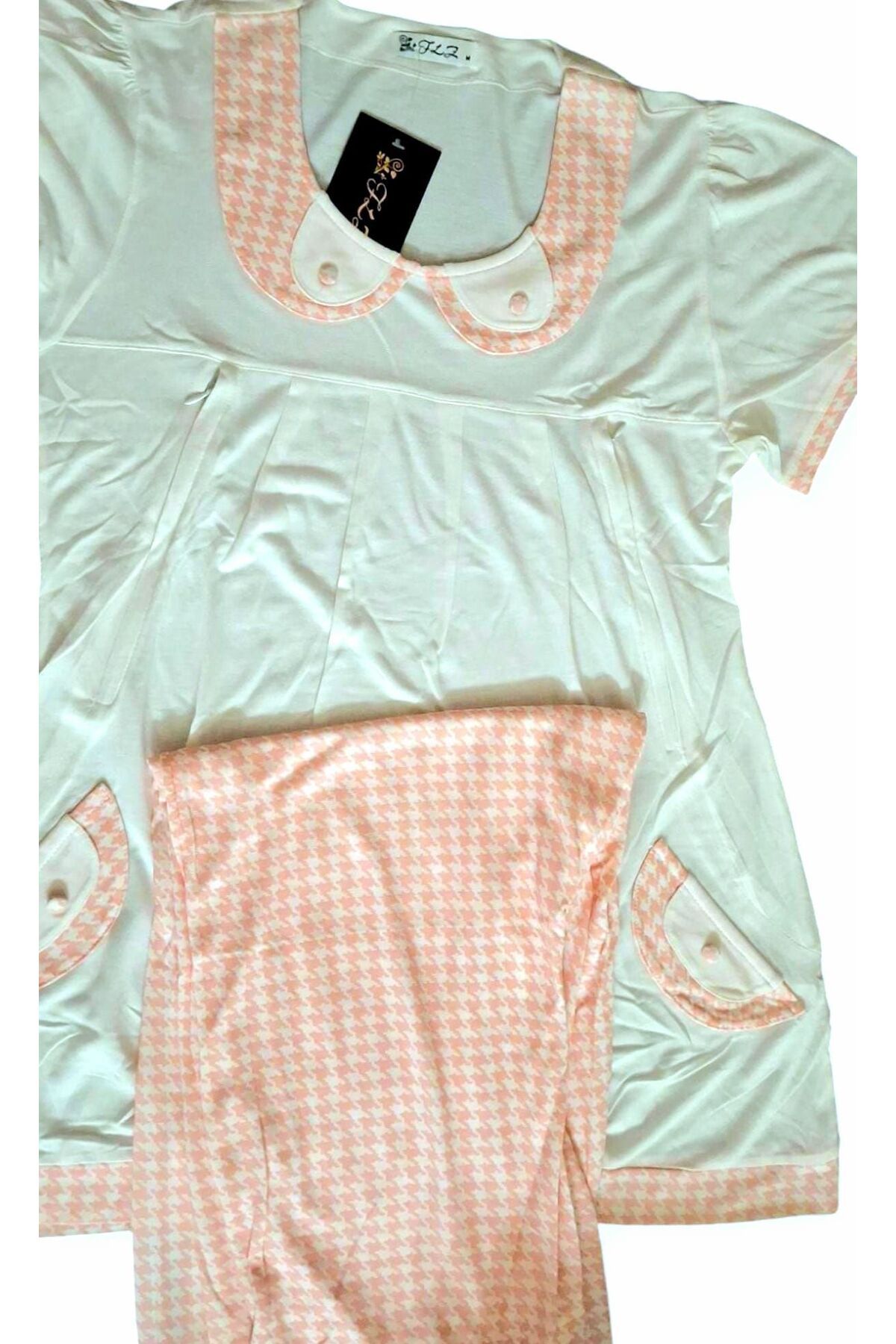 FLZ-Short Sleeve Maternity Pajama Set Ecru 2