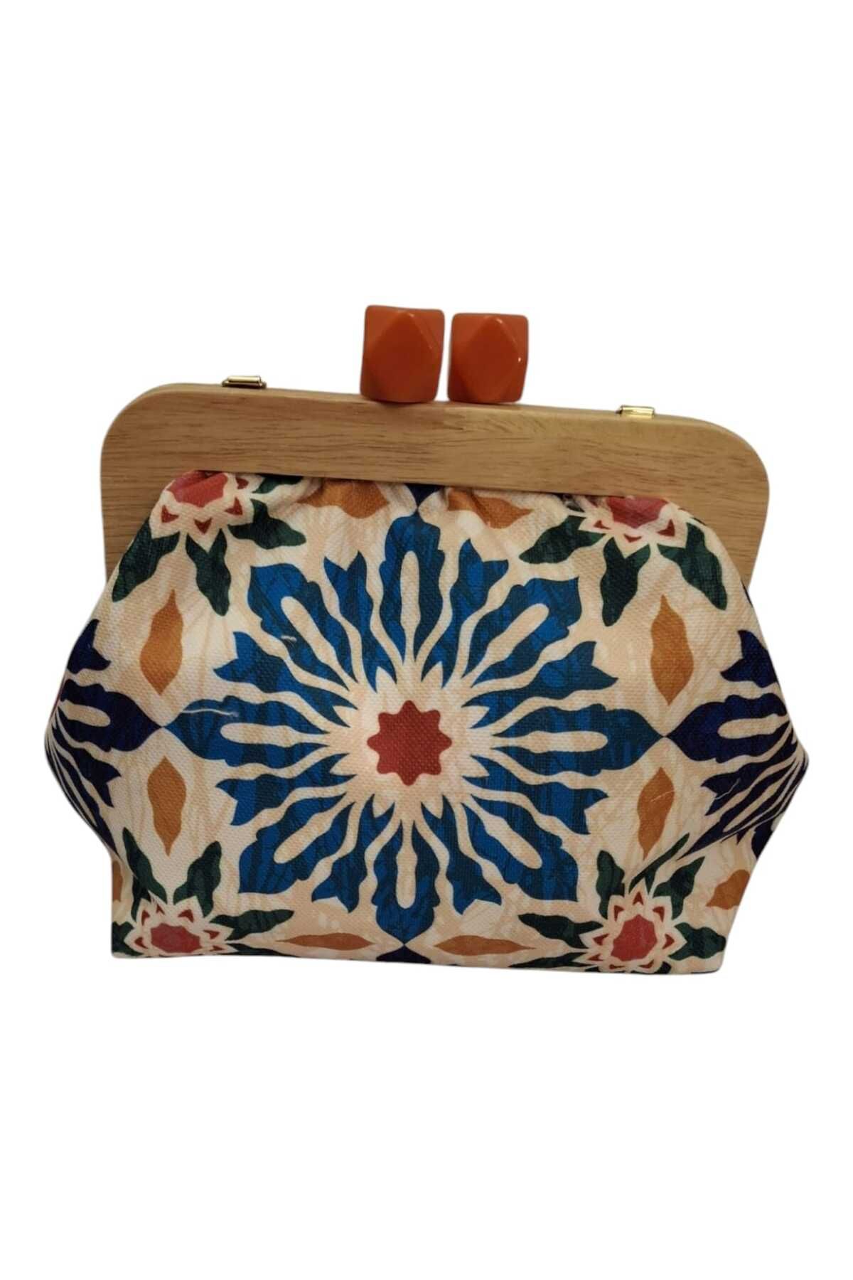 handedizayn Hediyedelisi Ahşap Burslu Zincir Askılı Clutch Omuz Çantası