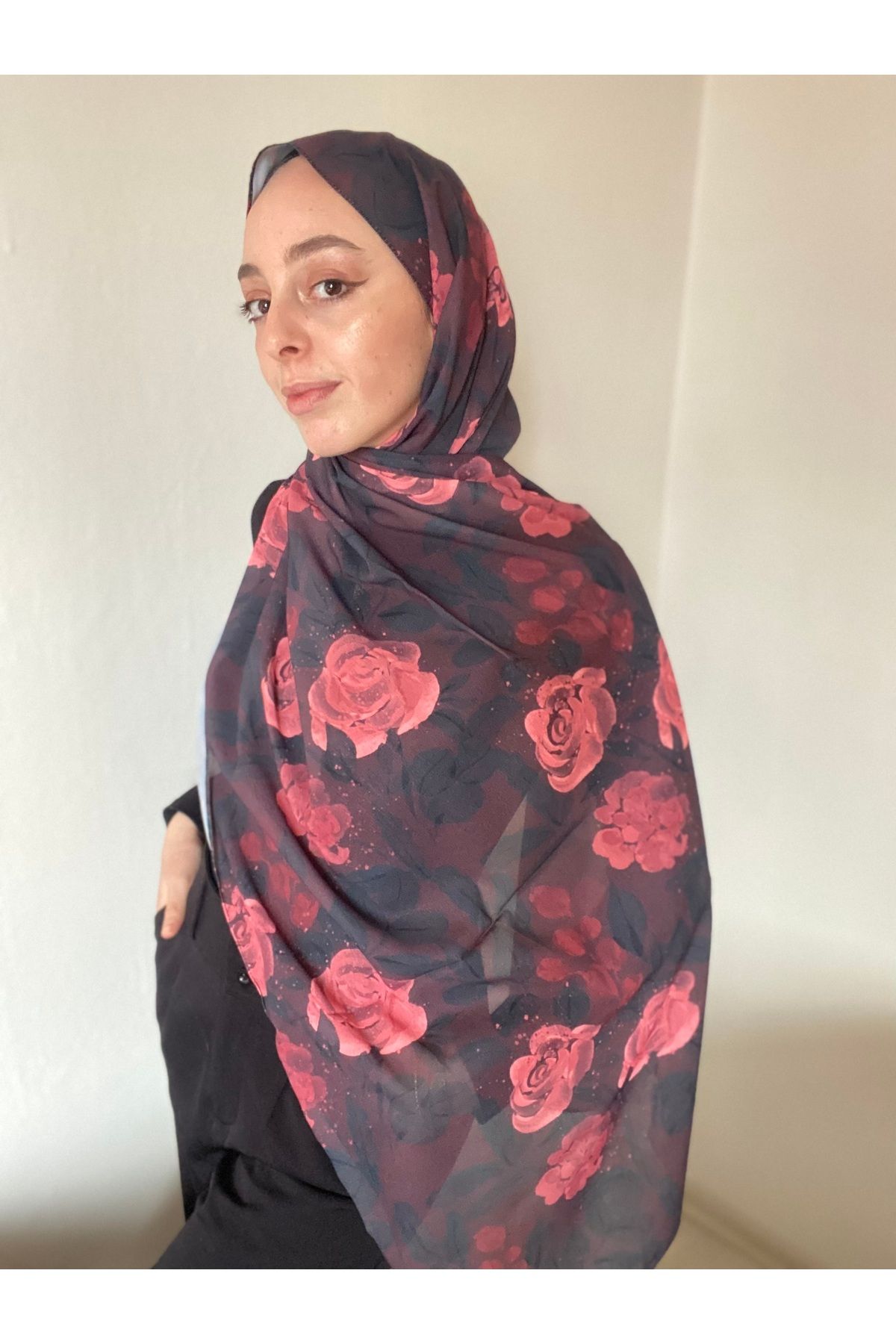 lushal scarfs Rosa desen nesir şal