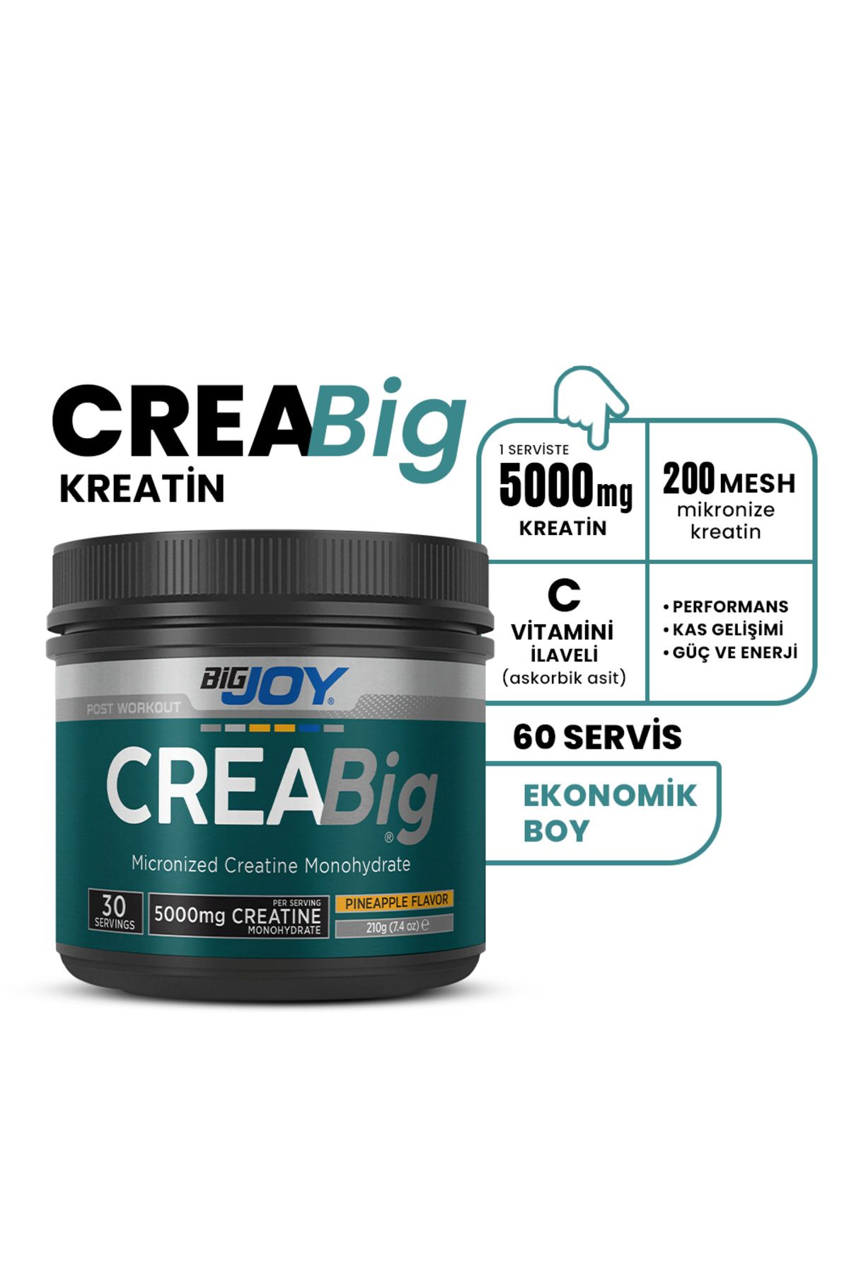 Bigjoy Sports-30 Servings Pineapple Flavored Creatine with 100% Micronized Sugar Creabig 210Gr 2