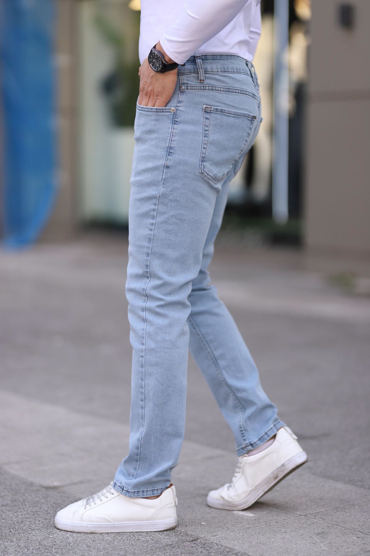 Trendyol Collection-Ανοιχτό μπλε κανονική εφαρμογή ελαστικό υφασμάτινο τζιν Τζιν παντελόνι TMNSS25JE00001 5