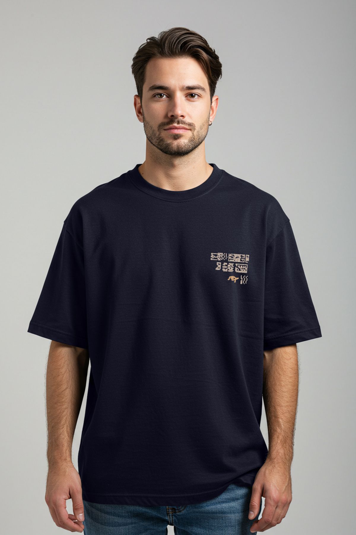 Trendyol Collection Koszulka Oversize W Kolorze Granatowym Z Haftem Etnicznym I Szczegółami - Tmnss25ts00167 Mężczyzna - L