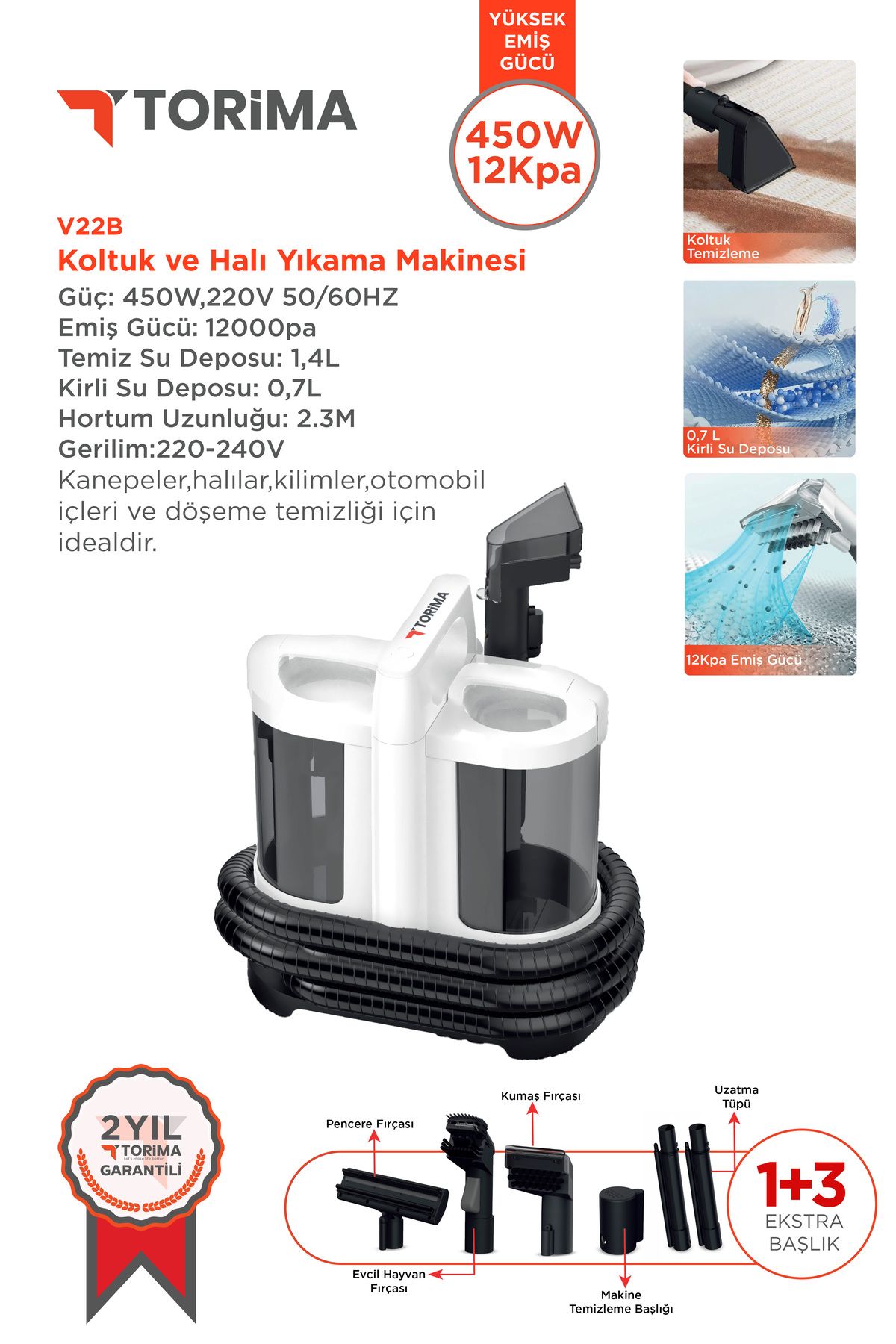 V22B Koltuk ve Halı Yıkama Makinesi Cam Temizleme Leke Çıkartma Makinesi