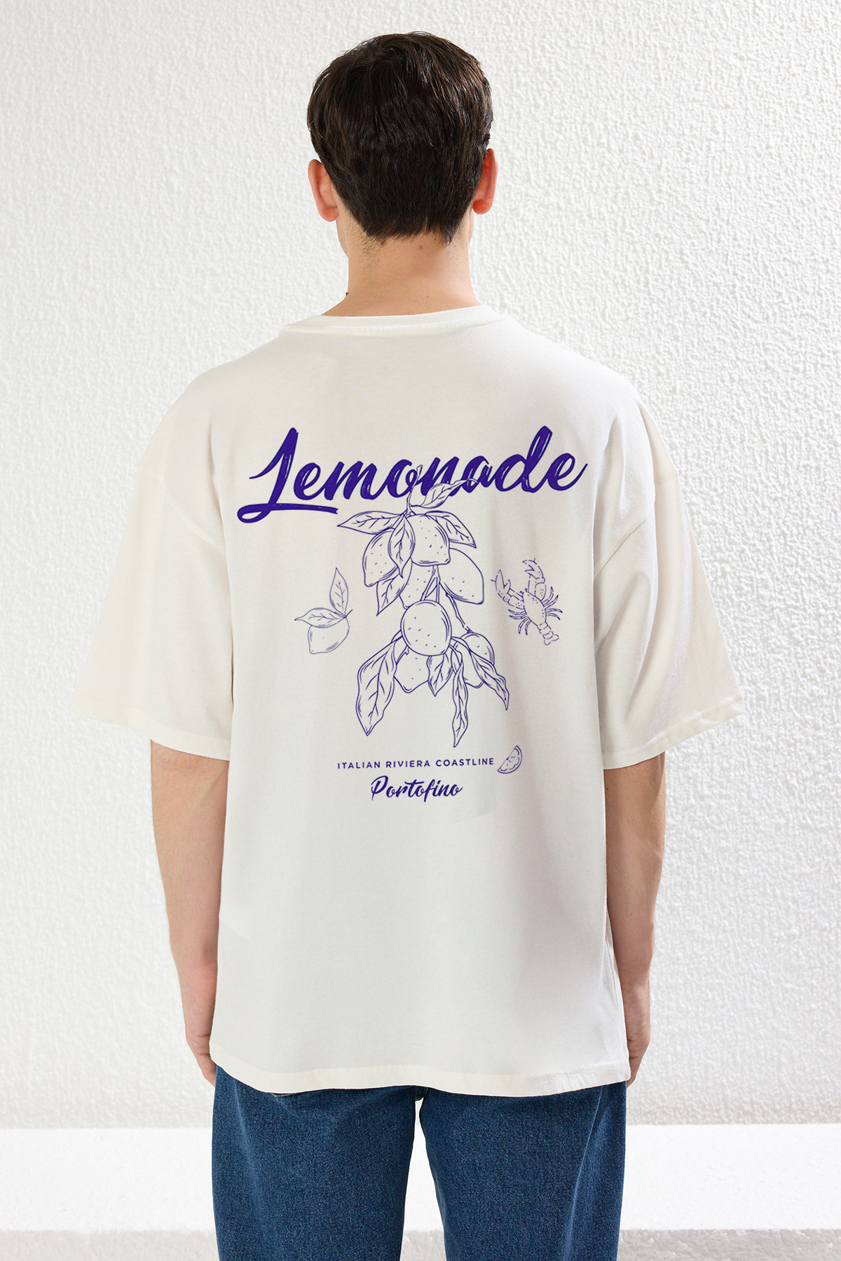 Trendyolmilla Man Beyaz Oversize/Geniş Kesim Limon Baskılı %100