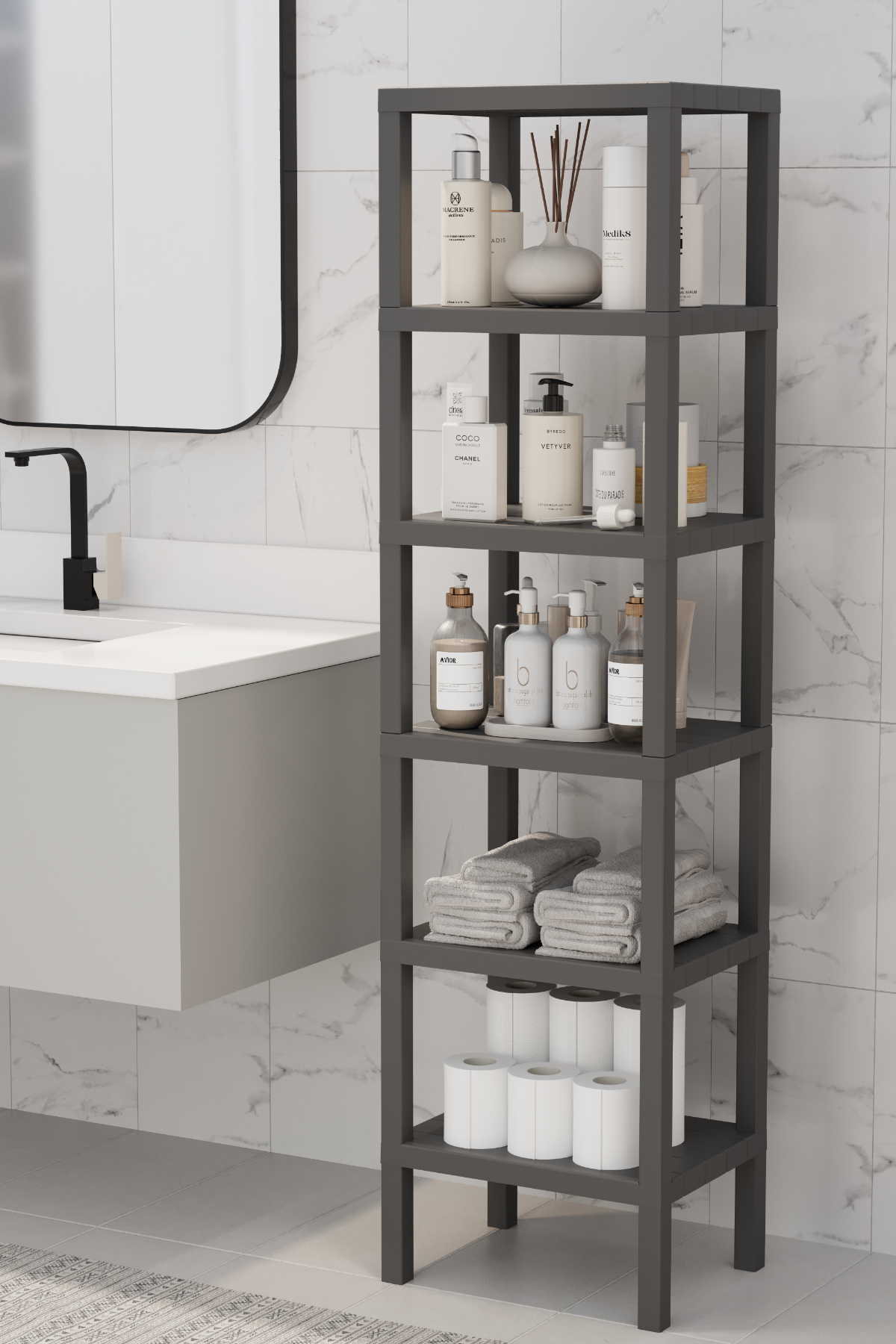 6 Tier Bathroom Straightener Shelf Kitchen Bathroom Living Room Kids Room Organizer Shelf Grey