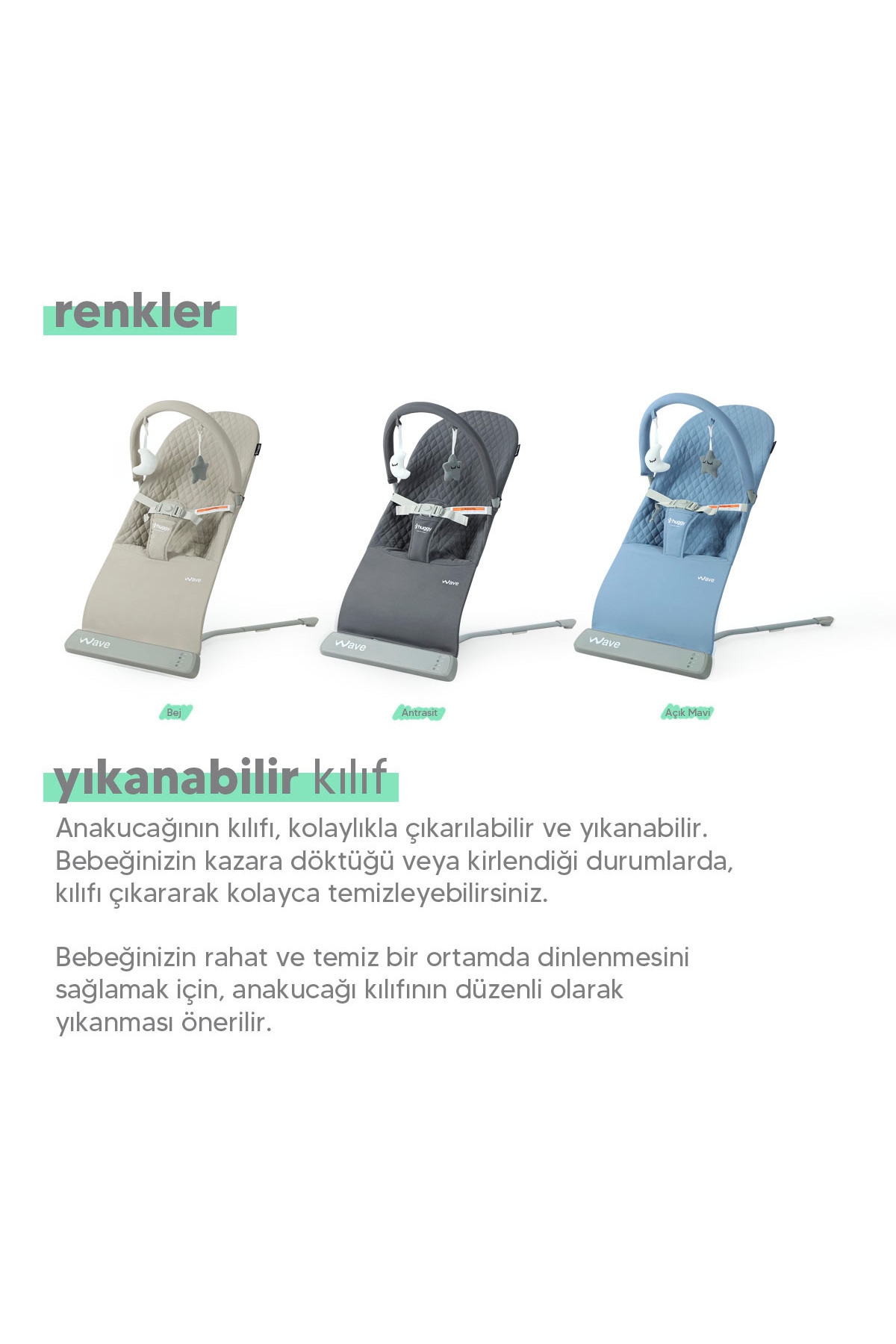 Huggy Wave Sallanabilir Müzikli Titreşimli Ana Kucağı Mint Yeşili fotoğrafı 6 (önizleme)