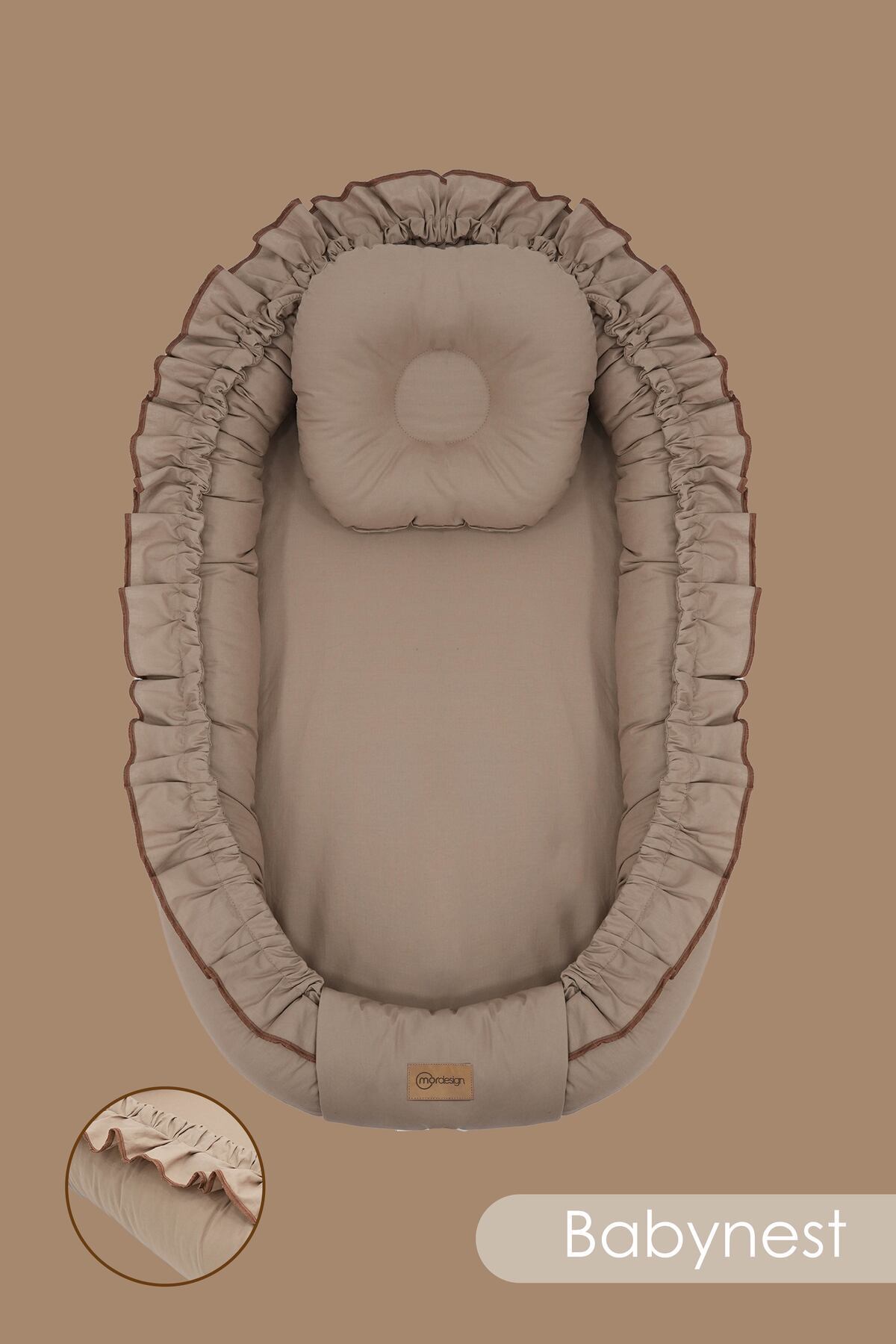 mordesign Fırfırlı Bebek Yatağı, %100 Pamuk Babynest, 0-24 Ay Kullanım, Baş Yastıklı, Ruffle Serisi