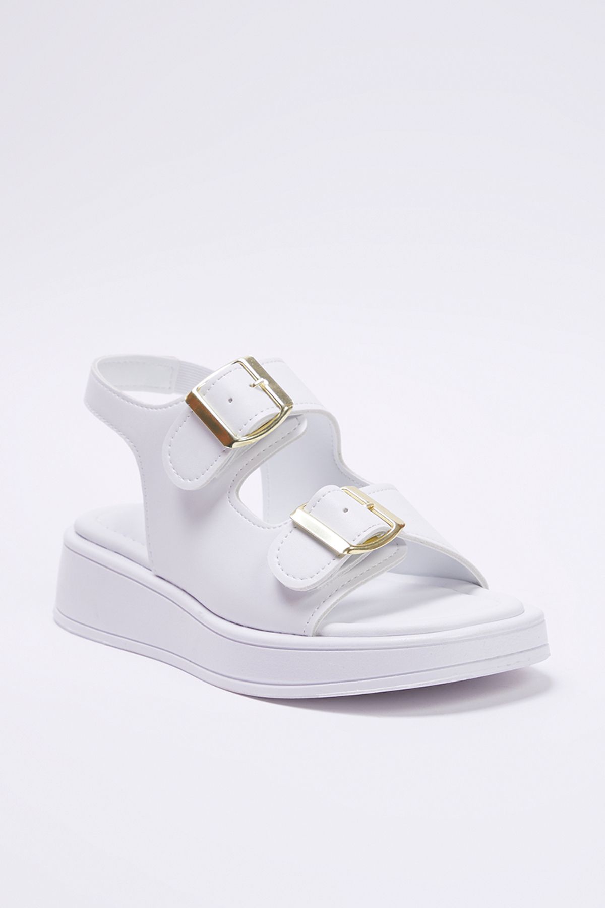 TRENDYOL SHOES-White Double Buckle Women's Thick Sole Sandals Takaw25Sd00000 4