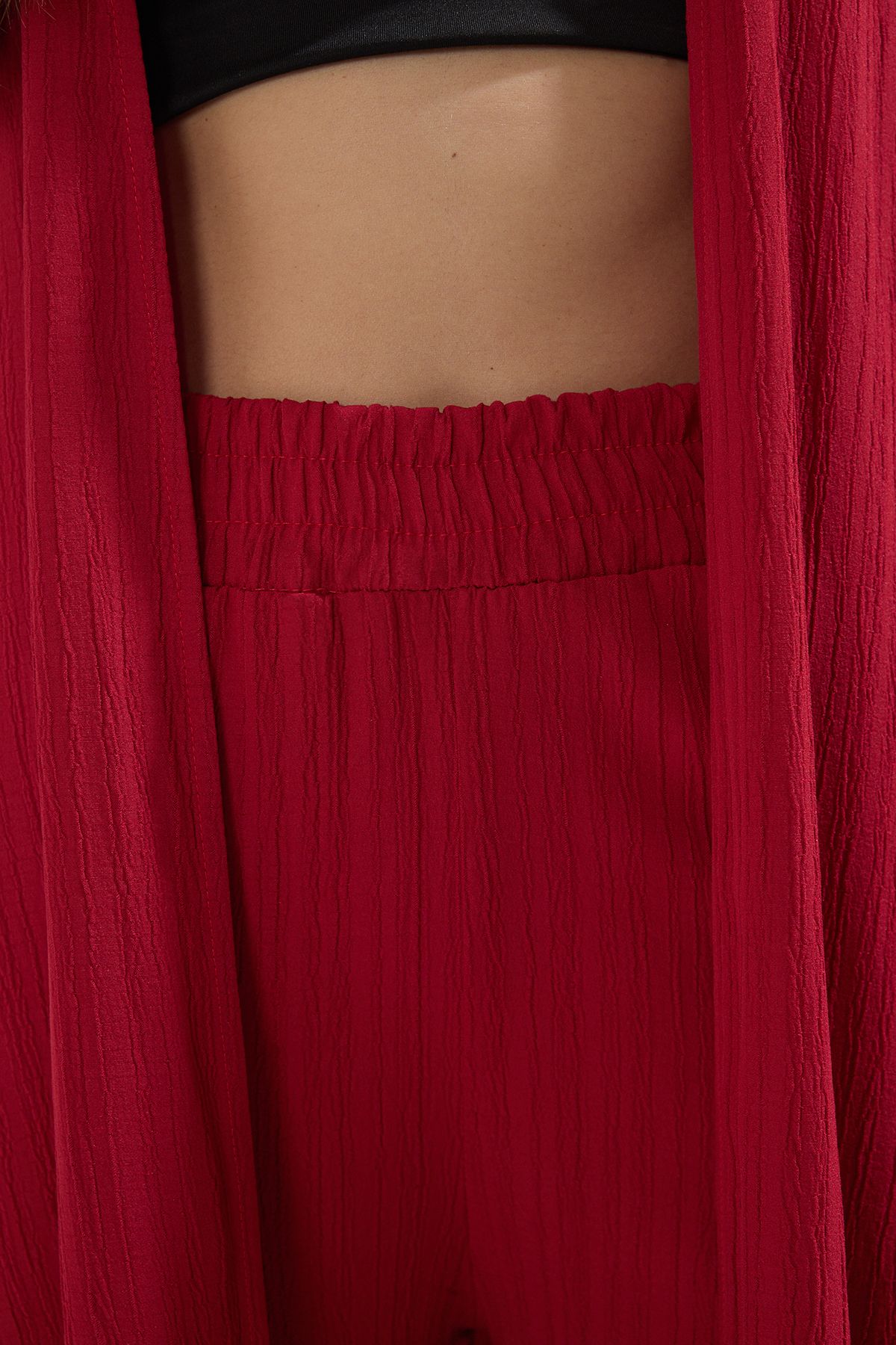 Trendyol Collection-Red Kimono and Wide Leg/Wide Leg Pants Woven Bottom-Top Set Twoss25Au00079 4