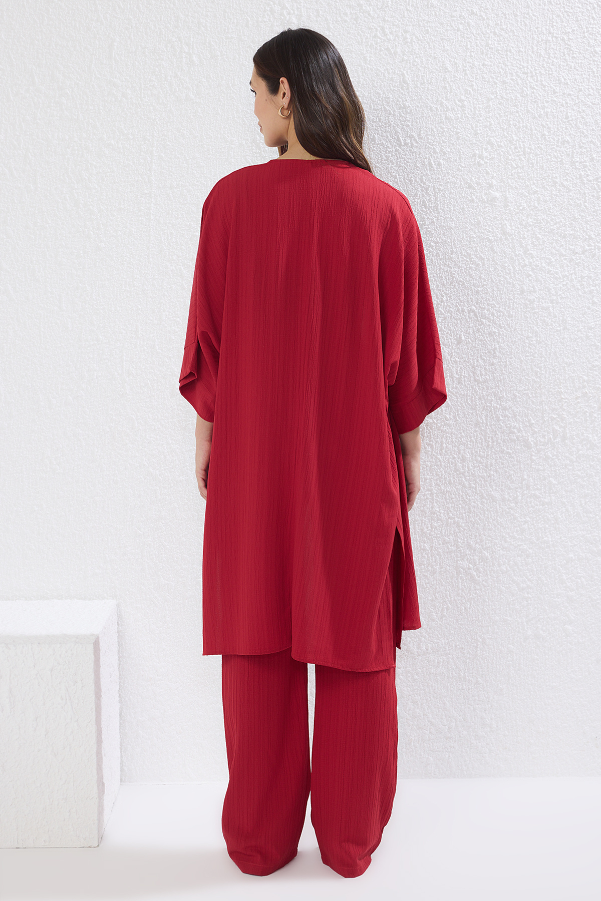 Trendyol Collection-Red Kimono and Wide Leg/Wide Leg Pants Woven Bottom-Top Set Twoss25Au00079 5