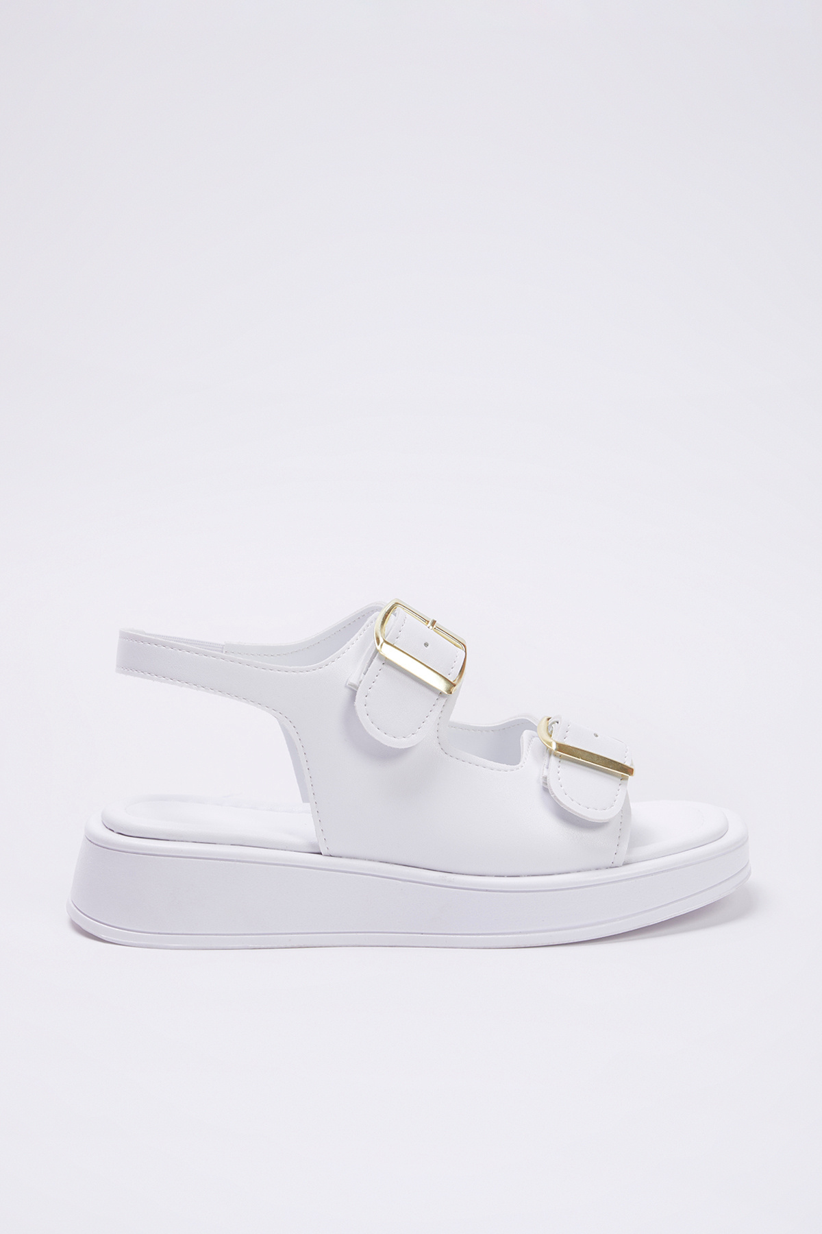 TRENDYOL SHOES-White Double Buckle Women's Thick Sole Sandals Takaw25Sd00000 5