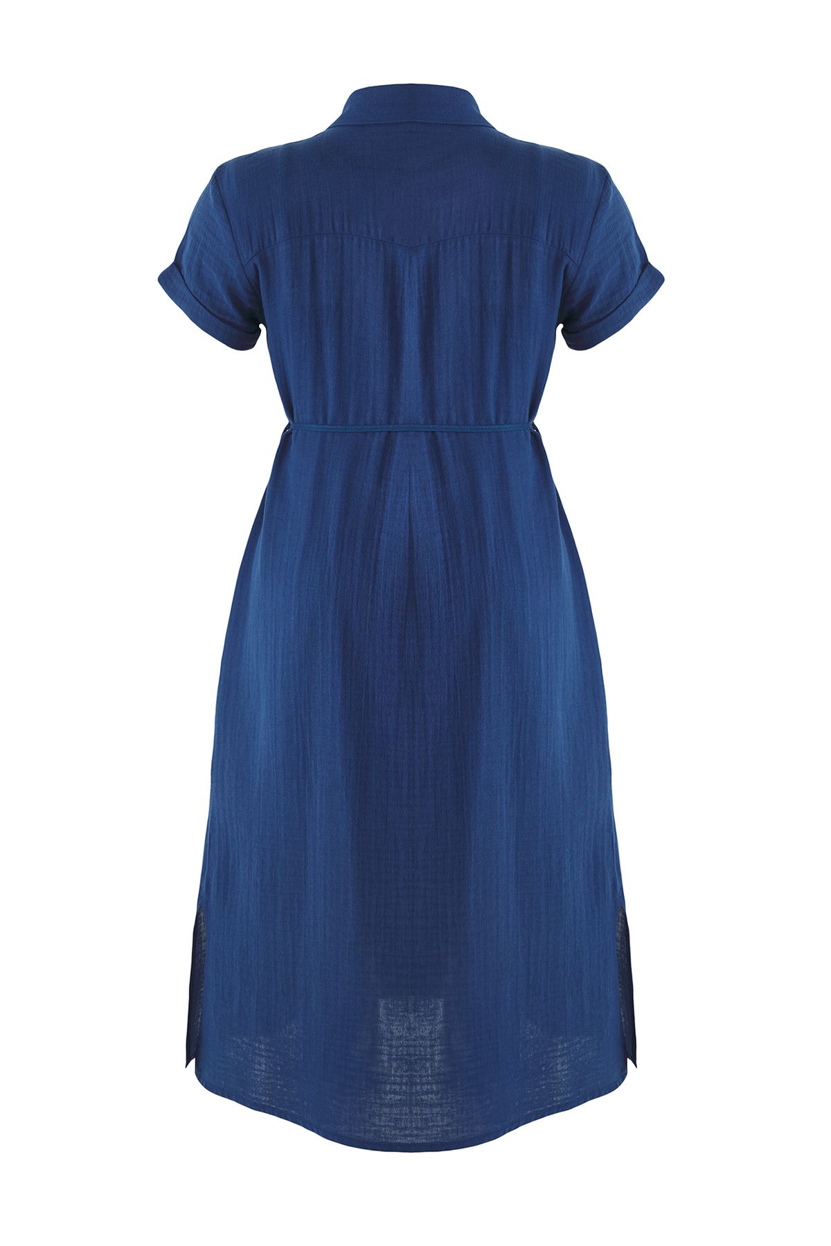 Trendyol Curve-Navy Blue Muslin 100% Cotton Woven Large Size Shirt Dress Tbbss25Ah00171 8