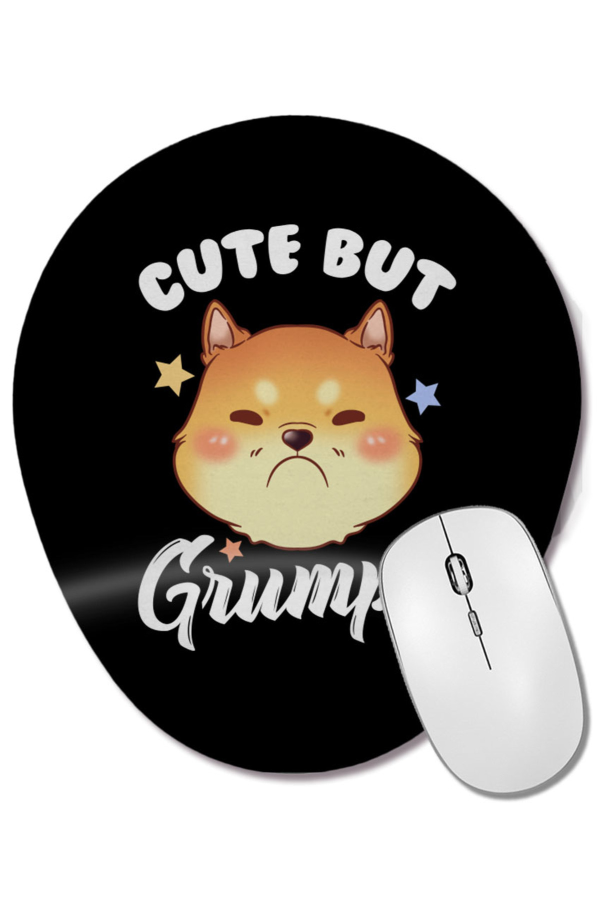 BASKI DÜNYASI-Cat Cute but Grumpy Cute Kitty Is Cute but Grumpy Kitten Upset Pouting Wrist Supported Oval Mouse Pad 1