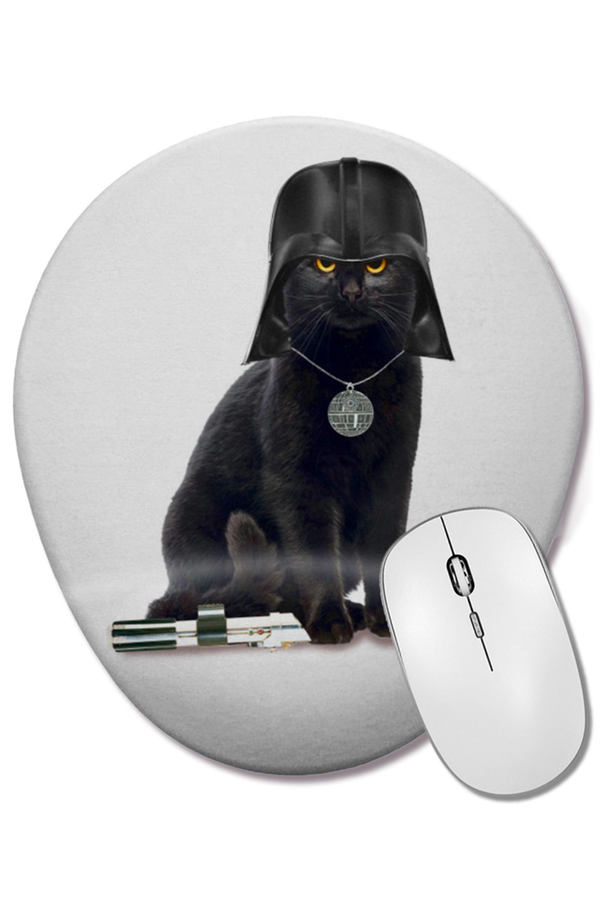 BASKI DÜNYASI-Cat Star Wars Cat Vader Oval Mouse Pad with Wrist Support 1