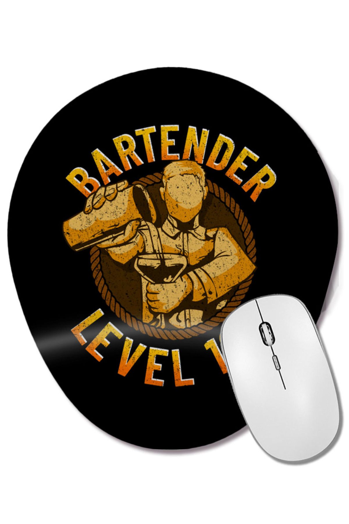 BASKI DÜNYASI-Bartender Level 100 Perfect Bartending Skills Oval Mouse Pad with Wrist Support 1