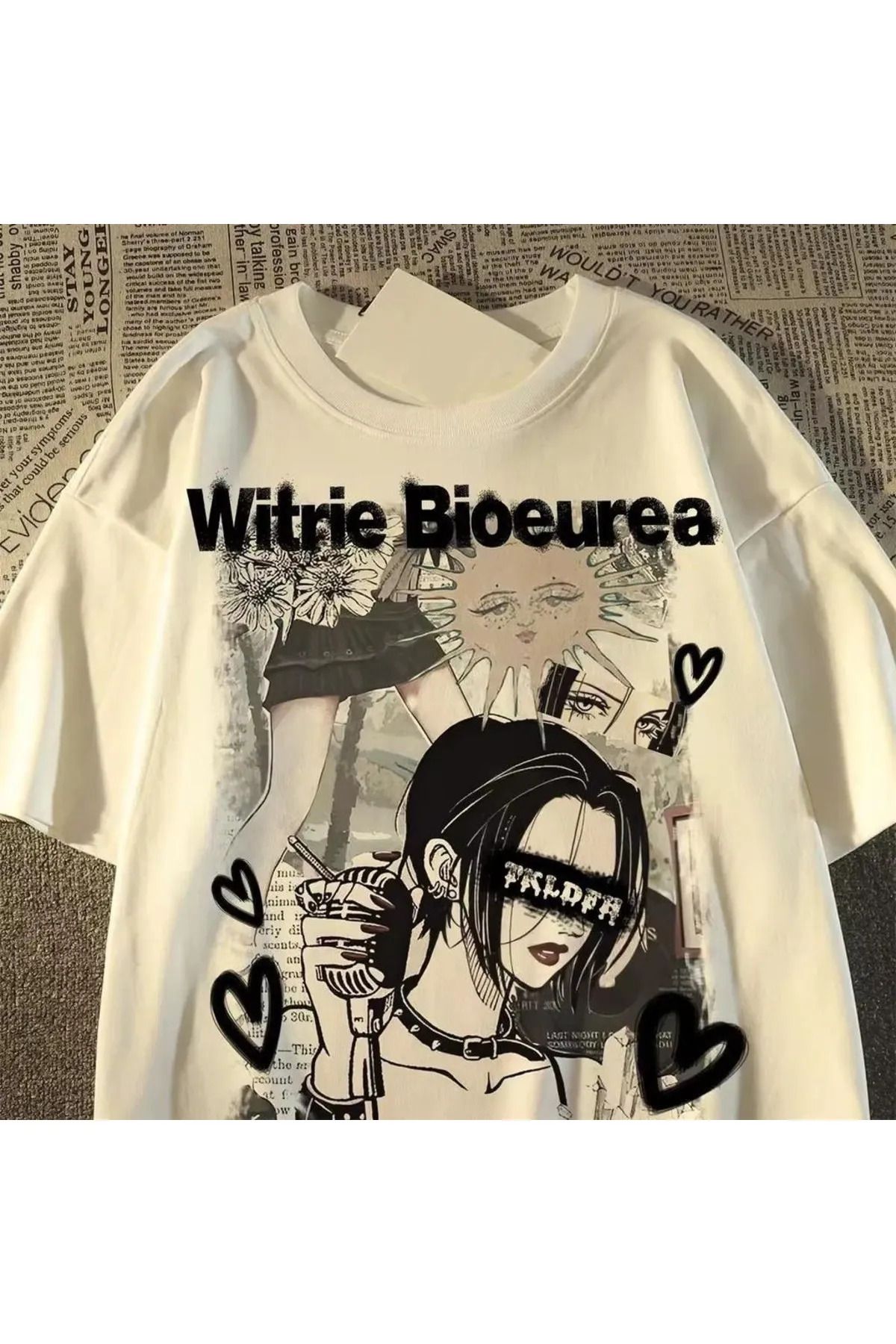 Gofeel-Harajuku Street Wtrie Bioeurea Print Detailed Unisex Short Sleeve T-Shirt 1