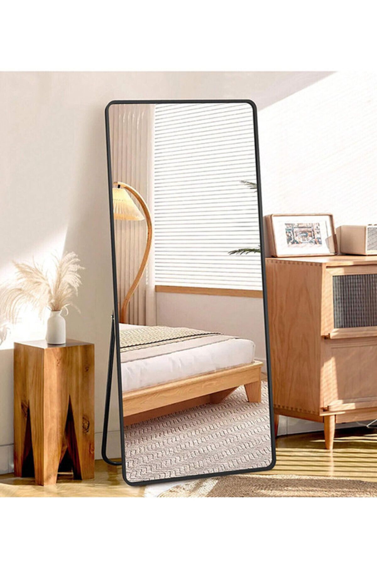 Generic-Modern Rectangular Full Length Mirror with Rounded Corners and Black Metal Frame 176x77cm 3