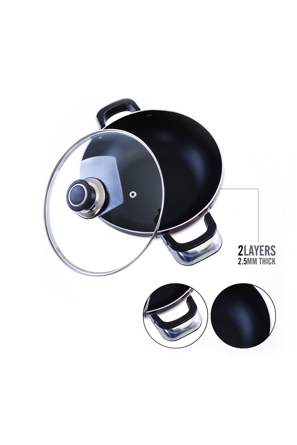 ROYALFORD-RF2949 Aluminium Wok Pan with Glass Lid | 30 CM 3