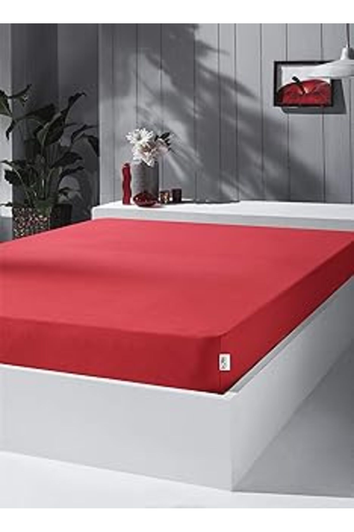 TBSProjects Kobe Home Örme Penye Lastikli Çarşaf, Tek Kişilik, Kırmızı, Pamuk-Elastan 230 G/M2