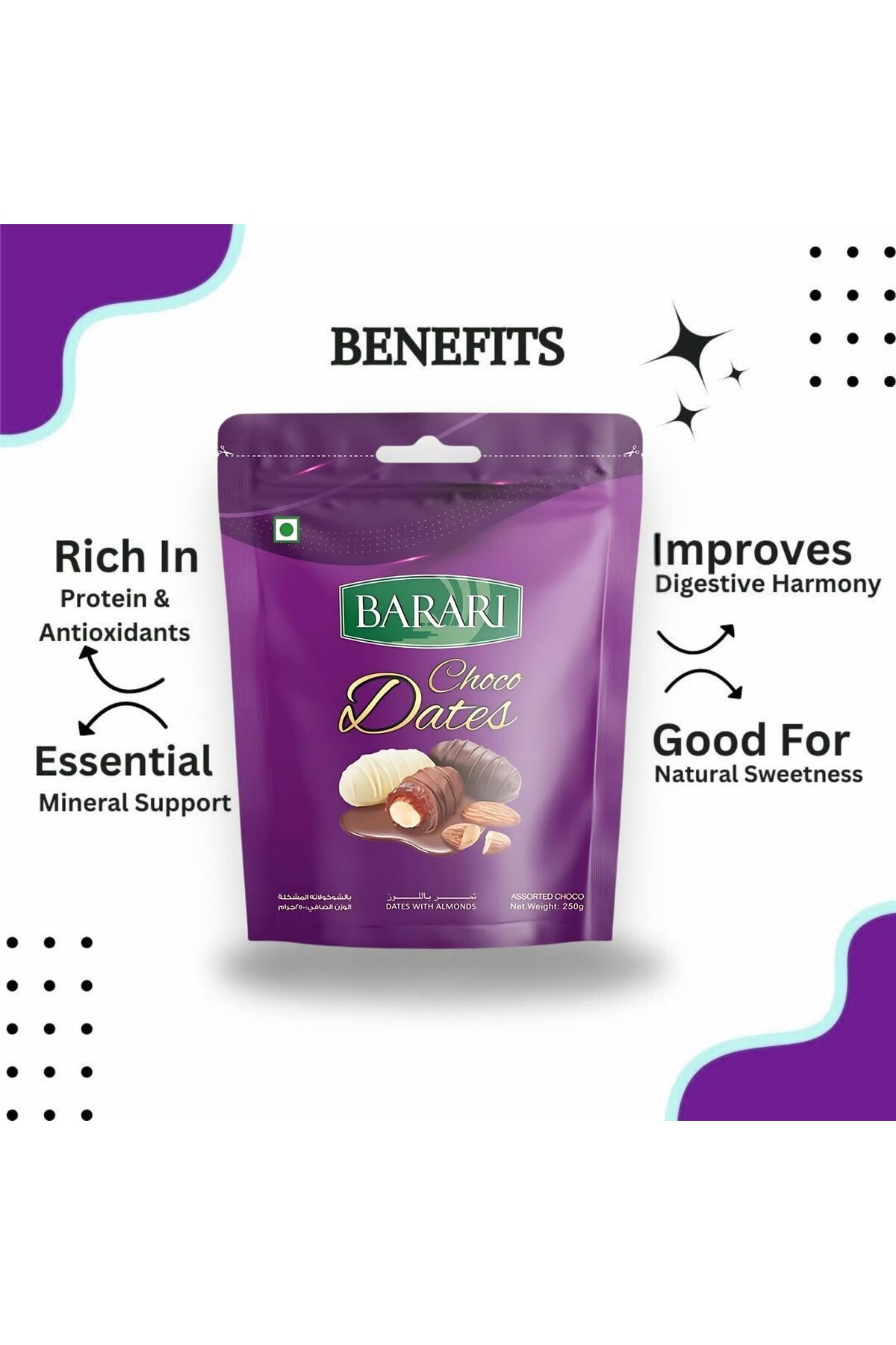 BARARI-Premium Chocolate Dates Choco Almonds Stuffed Dates (2 x 250 g) 4