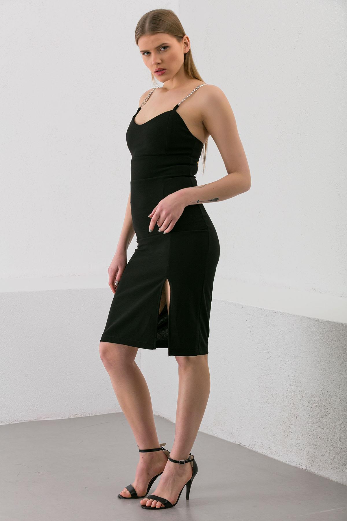 ŞİMAL-Rochie de damă cu bretele cu lanț cu fante 240207   - 4