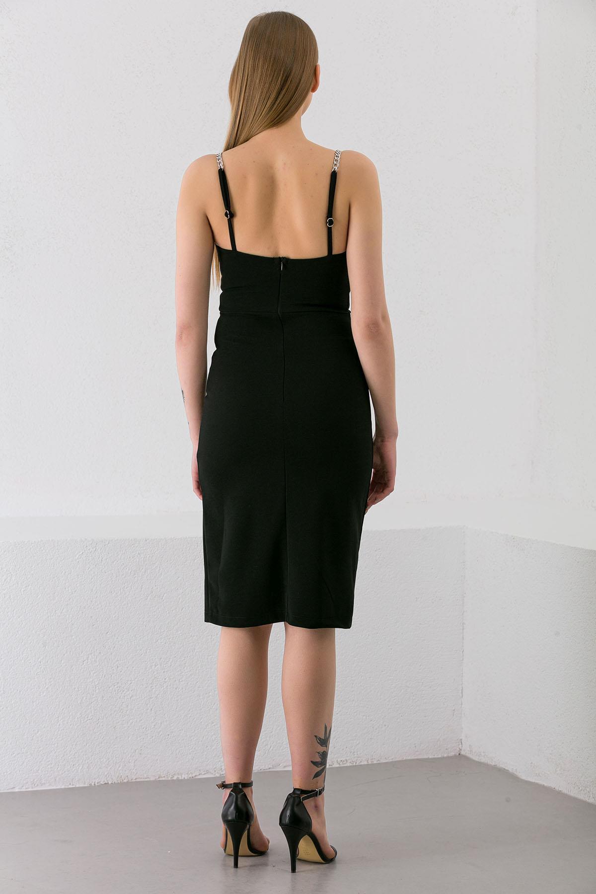 ŞİMAL-Rochie de damă cu bretele cu lanț cu fante 240207   - 5