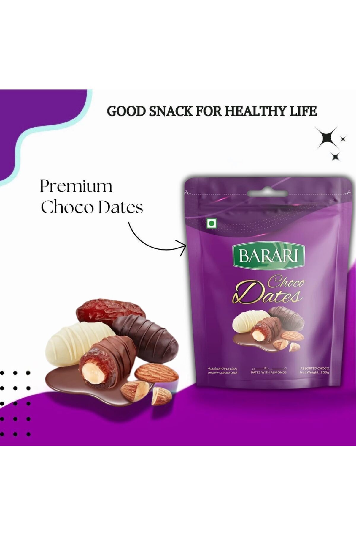 BARARI-Premium Chocolate Dates Choco Almonds Stuffed Dates (2 x 250 g) 7