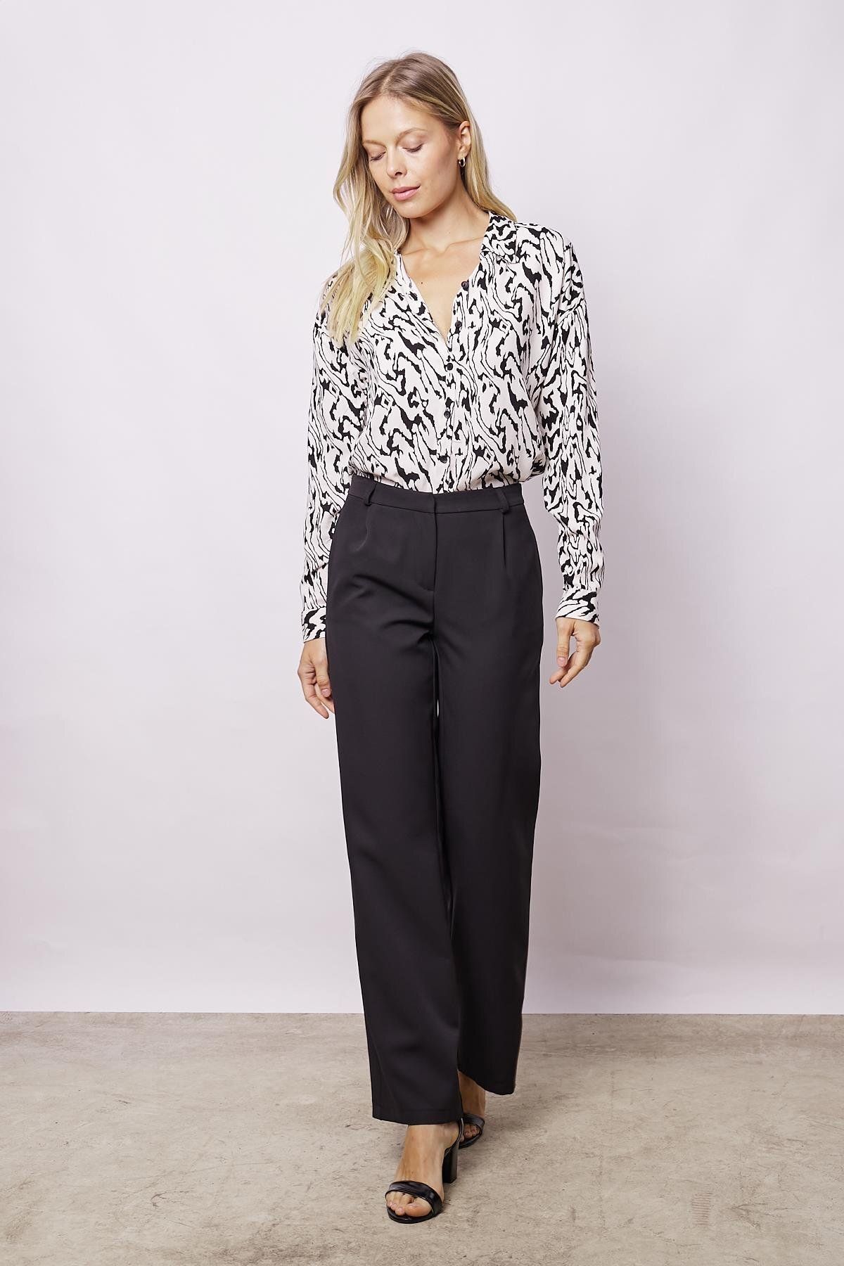 Jument-Women's High Waist Pleated Palazzo Pants with Side Pockets Relaxed Fit-Black 4