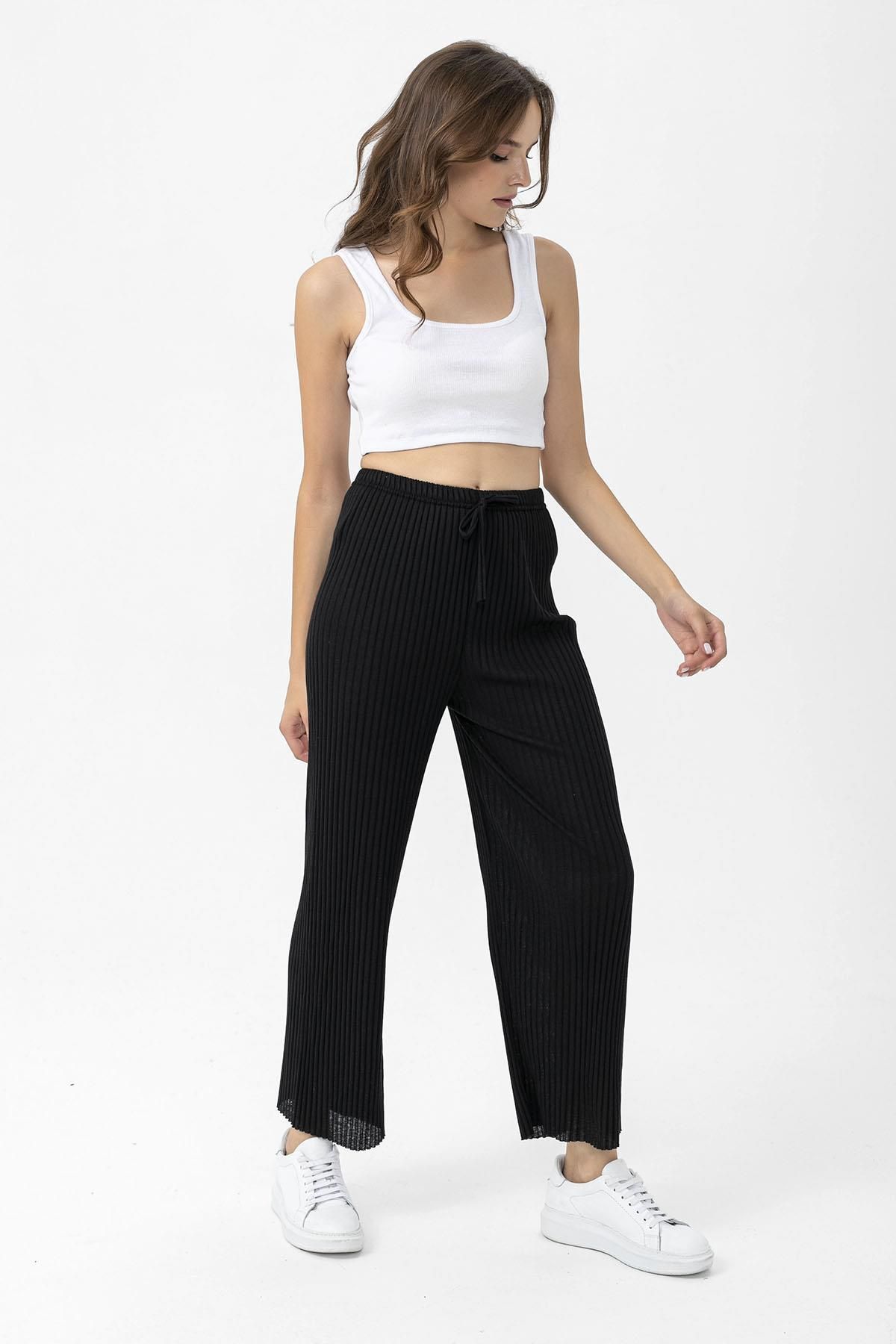 ŞİMAL-Pantaloni de damă cu talie elastică evazată 250200   - 2