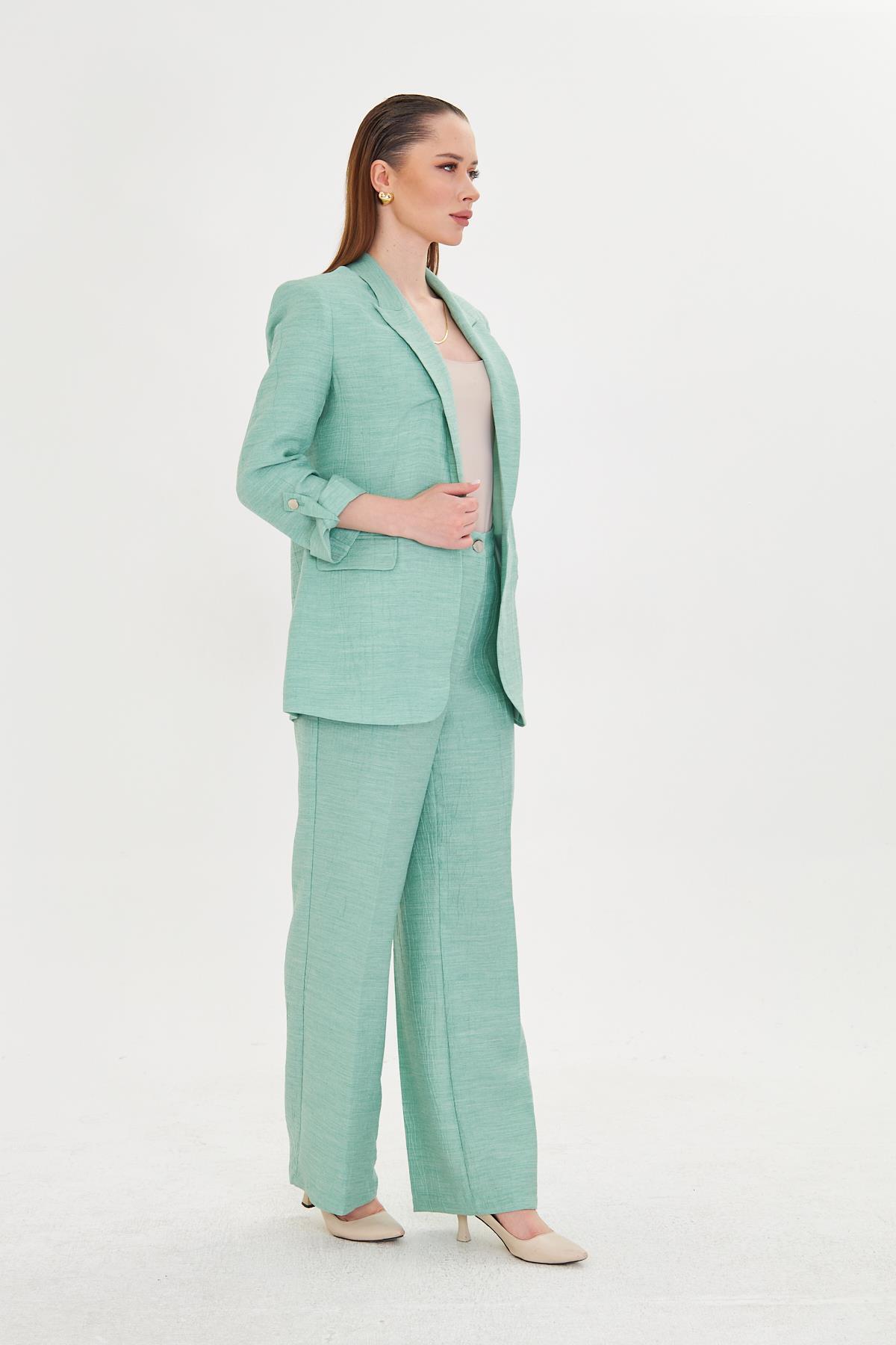 LOVELF-Seersucker Fabric Handle Drawstring Suit Water Green 5