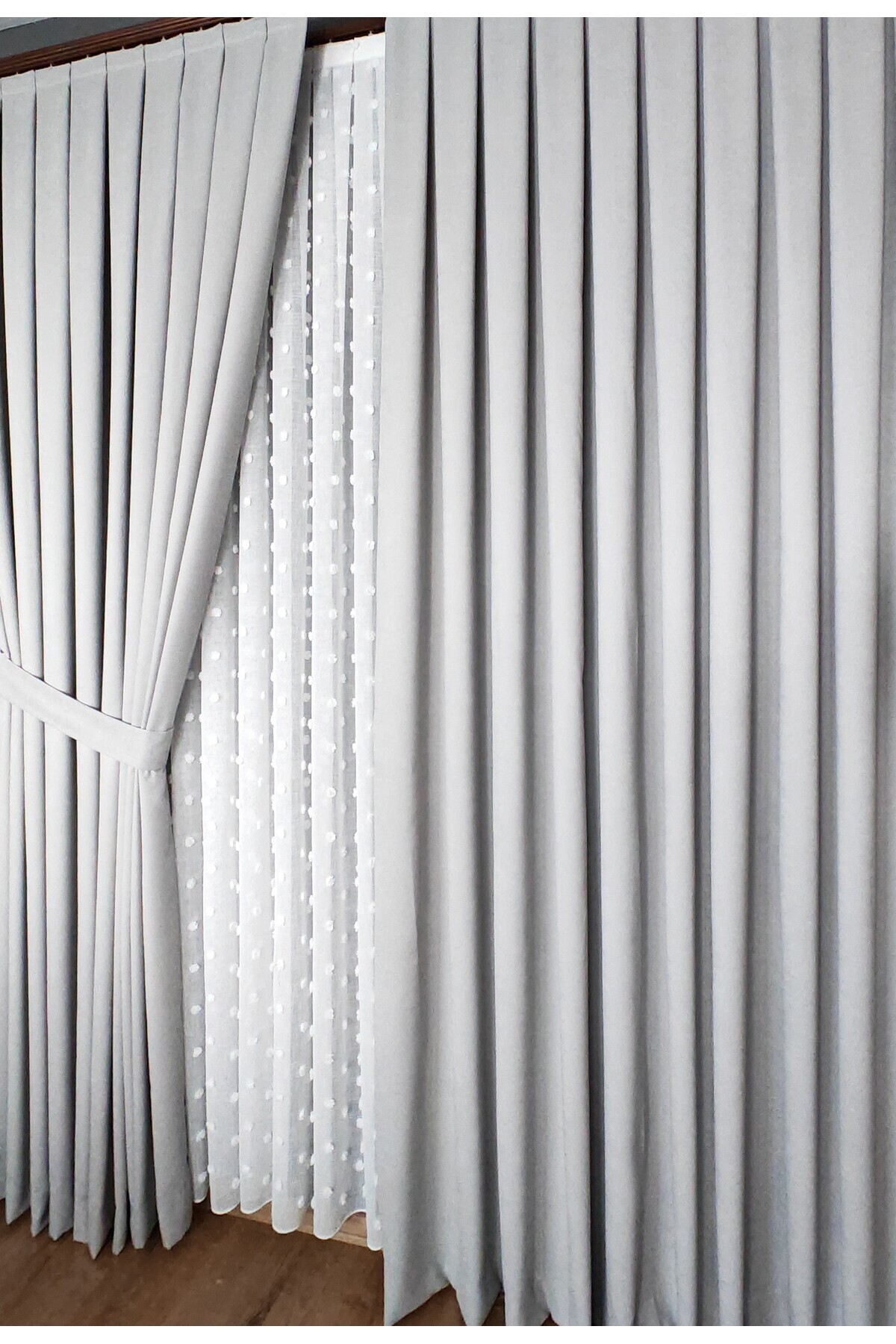 Yuka-Gray Velvet Textured Solid Color Background Curtain, 1/3 Dense Pleated Weight 5